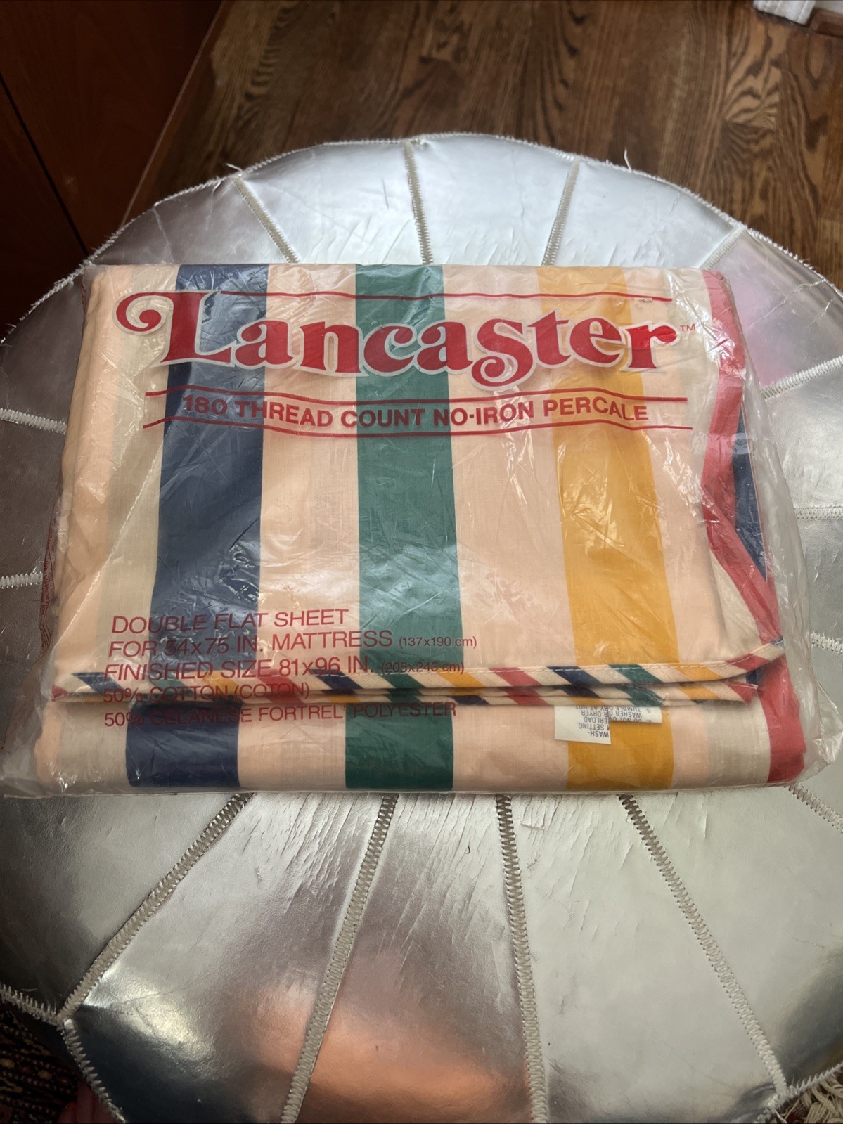 VINTAGE NIP LANCASTER STRIPED DOUBLE FLAT SHEET