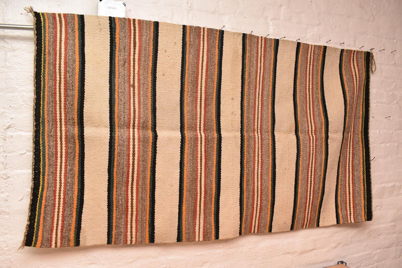 Antique Navajo Rug Native American Indian Textile Weaving 61x34 VTG LARGE STRIPE