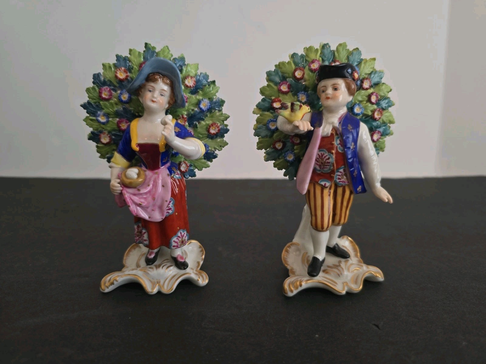 Pair 19th Century Chelsea Edme Samson French Bocage Porcelain Figurines 4.75 Pair 19th Century Chelsea Edme Samson French Bocage Porcelain Figurines 4.75