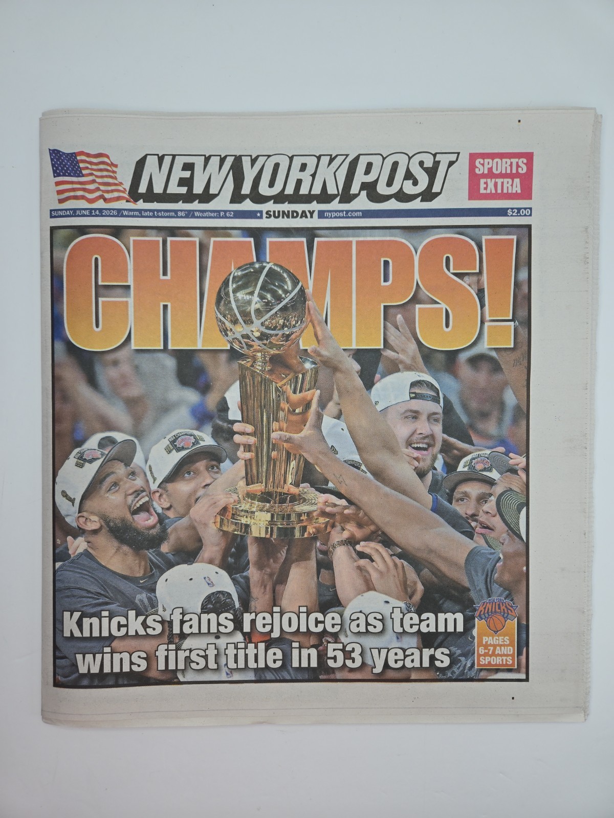 2026 NY Knicks NBA Champions Newspaper New York Post CHAMPS June 14