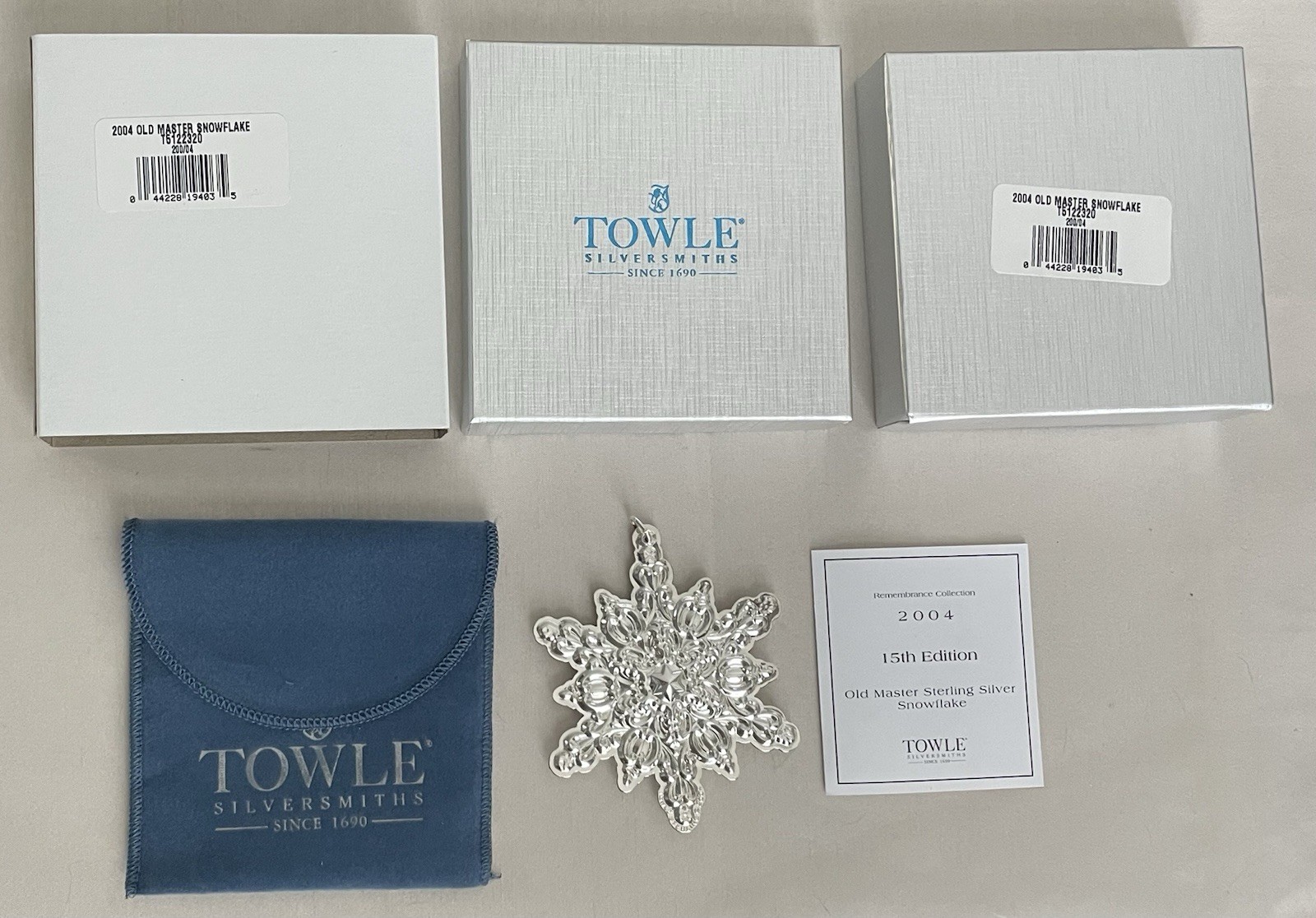 2004 Towle Sterling  OLD MASTER SNOWFLAKE Ornament  15TH Edition