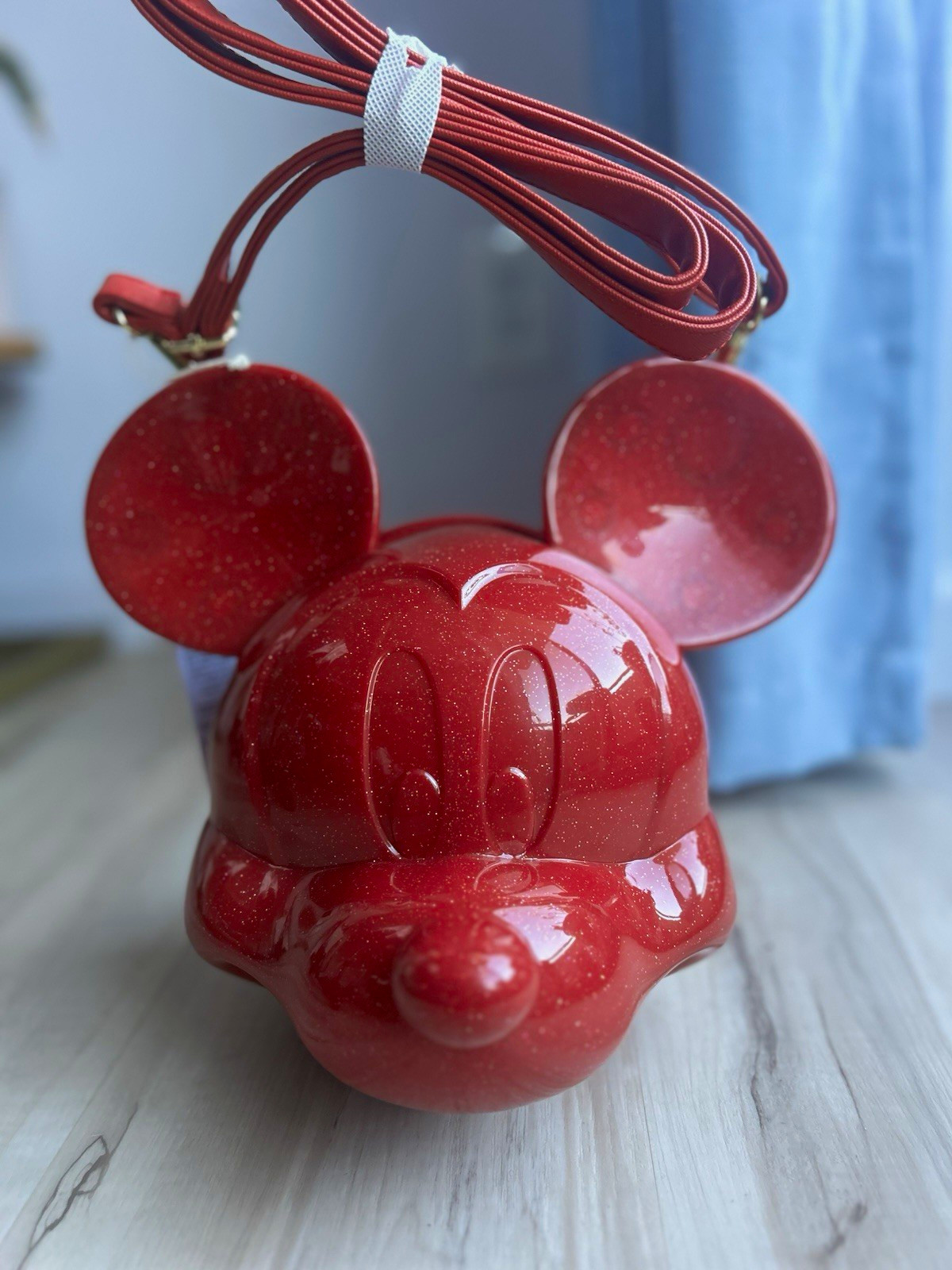 NEW Disney x Loungefly Red Glittery Mickey Mouse Head Crossbody Bag w/ Strap