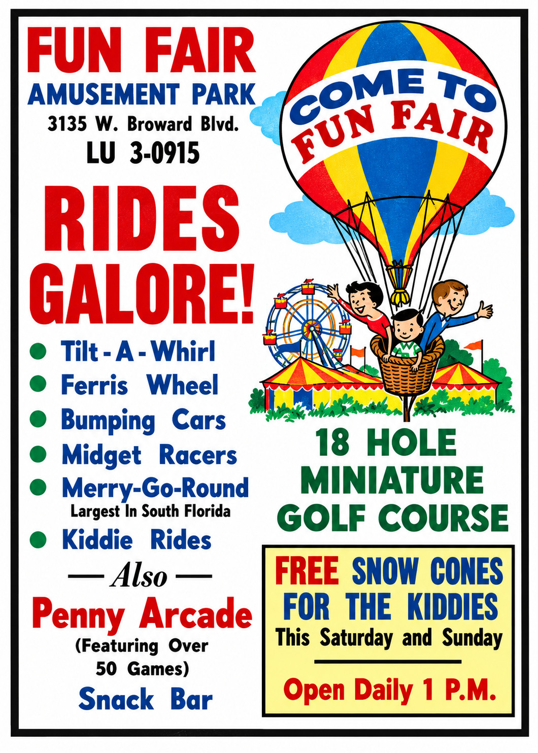 Vintage Fun Fair  Amusement Park Ad Magnet –  Fort Lauderdale, Florida
