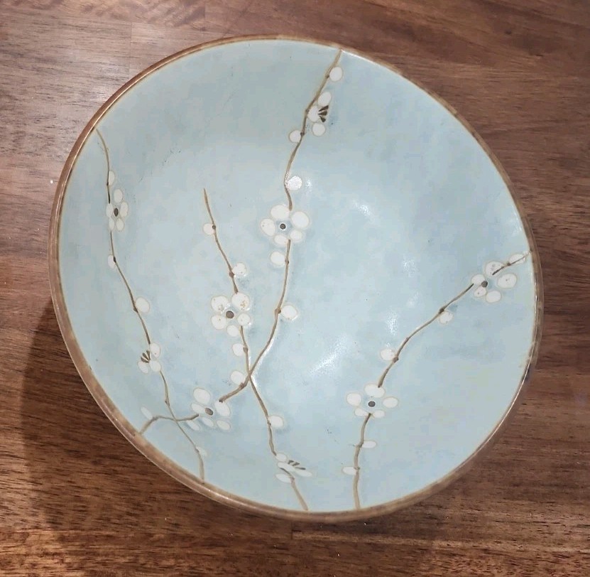 Vintage Kotobuki Bowl Early Spring Blossoms Blue Pottery 8