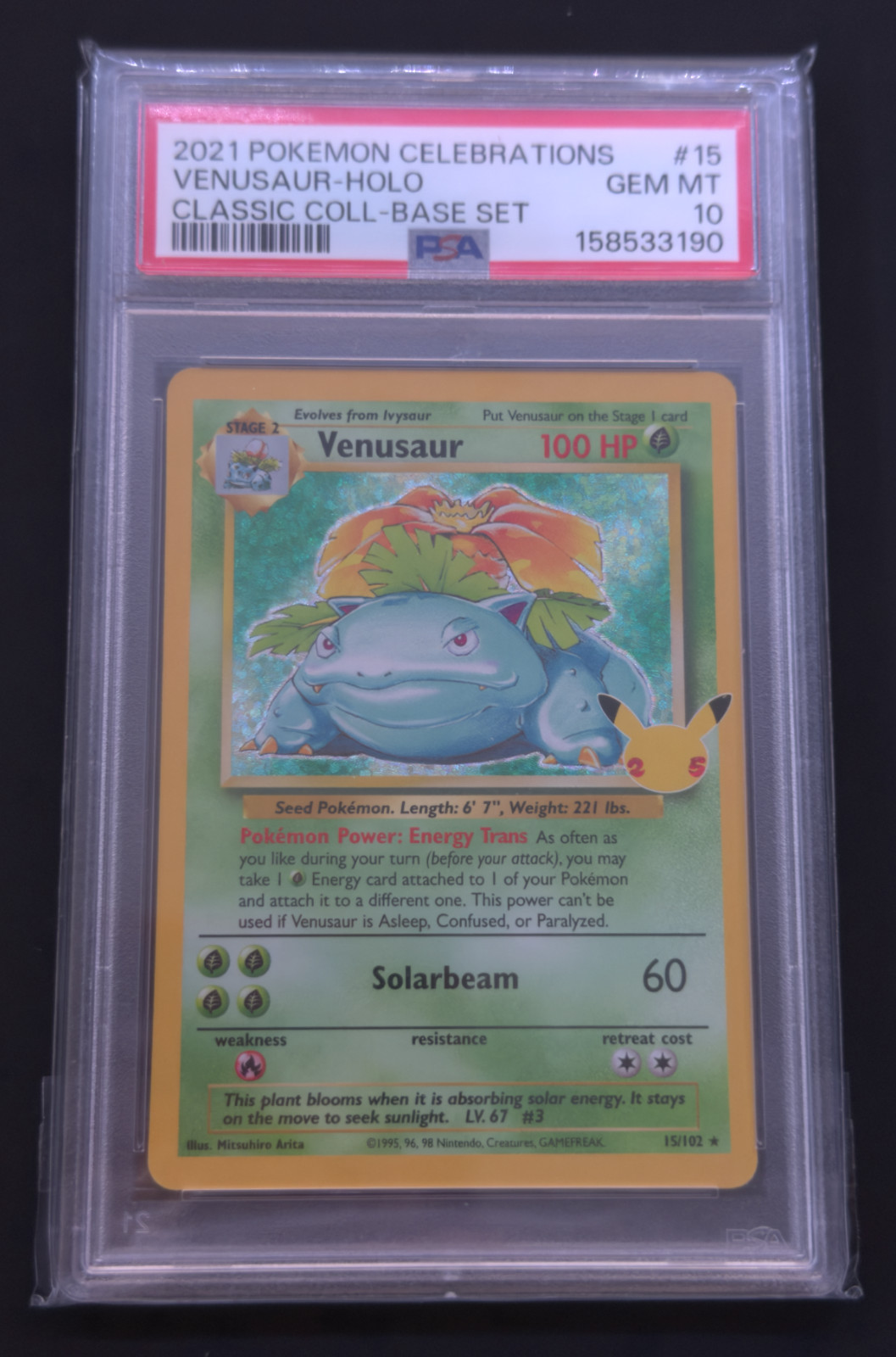Venusaur 15/102 PSA 10 Gem Mint Celebrations Classic Collection 2021