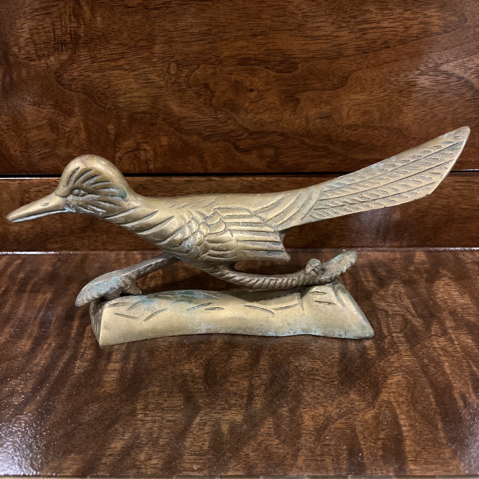 Vintage Mid Century Brass Roadrunner Large Roadrunner Bird Figure Southwest 