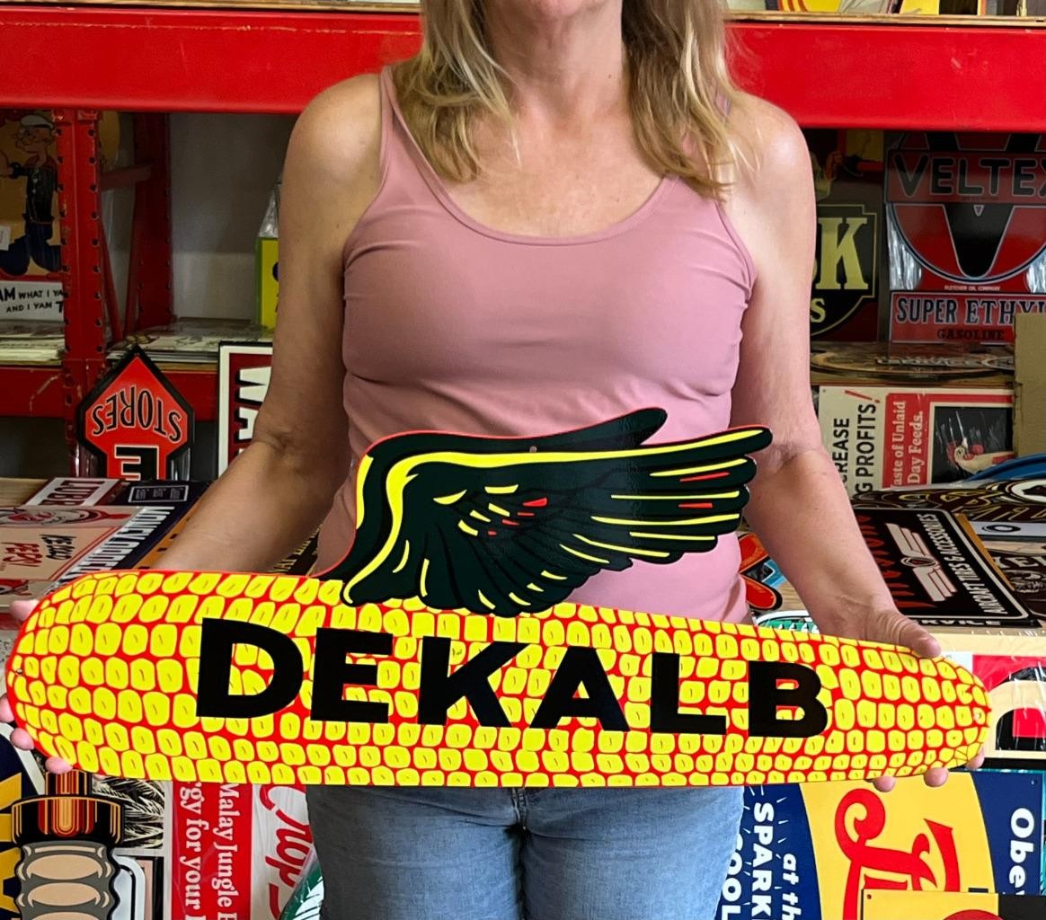 Antique Vintage Style Sign Dekalb Corn NOT Porcelain Made USA 30x12
