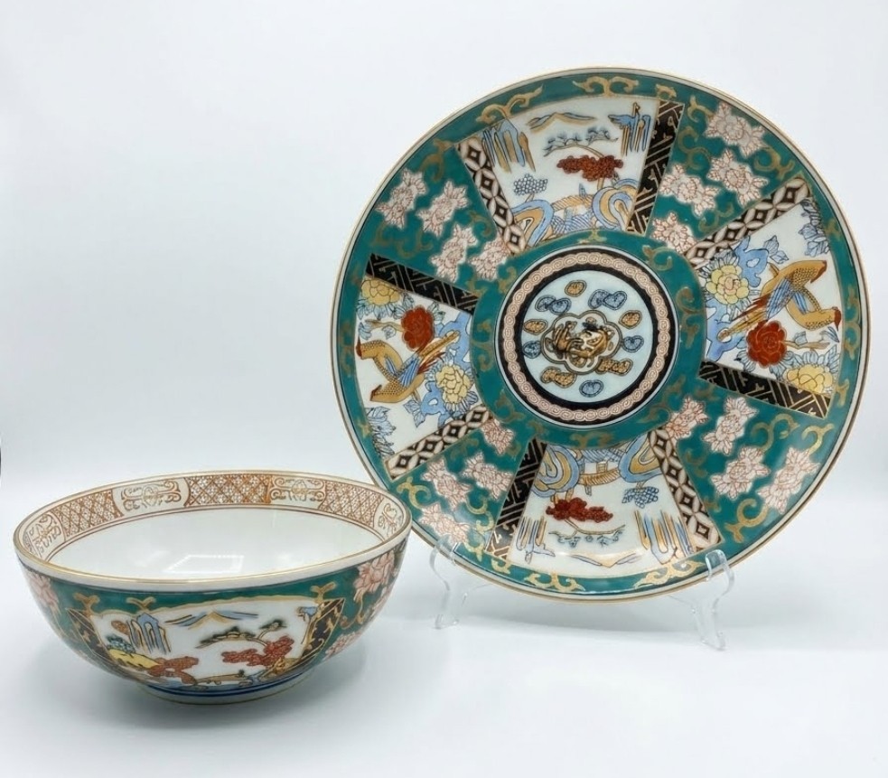 Vintage Japanese Gold Imari Porcelain Plate & Bowl Set, Hand Painted GIM1... Vintage Japanese Gold Imari Porcelain Plate & Bowl Set, Hand Painted GIM1...