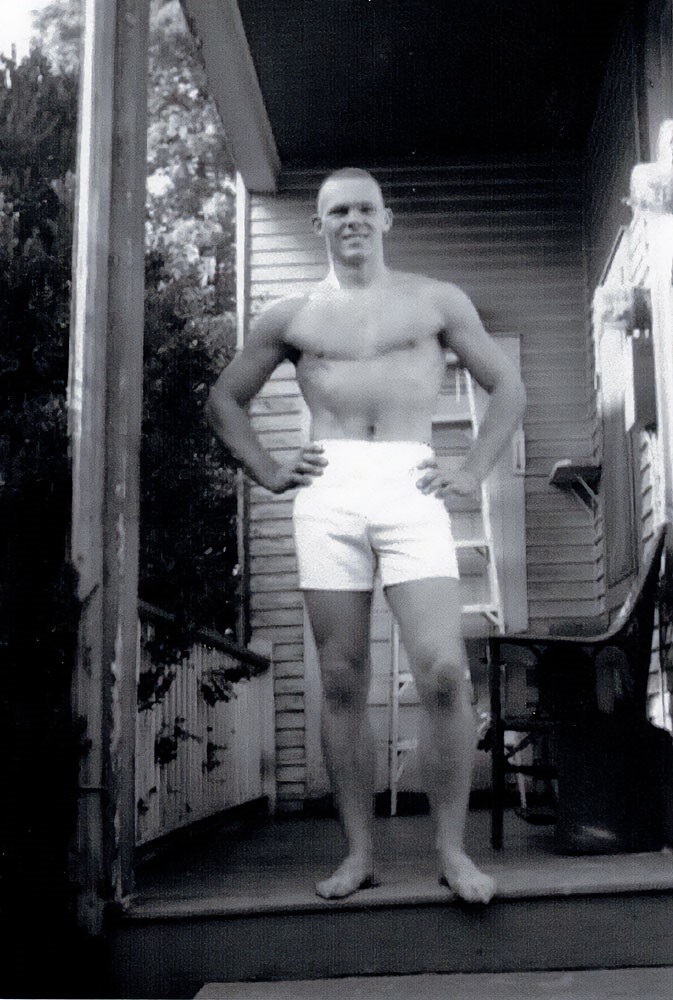 Military man standing on back porch 1968 snapshot gay man's collection 4x6 