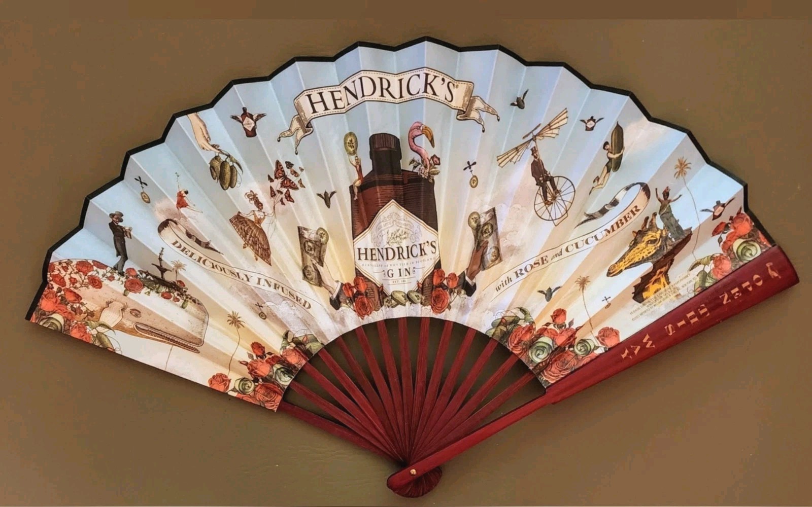Vintage Advertising 2-Sided Fan, Hendrick's Gin, 1910-1930, LARGE, 13 Vintage Advertising 2-Sided Fan, Hendrick's Gin, 1910-1930, LARGE, 13