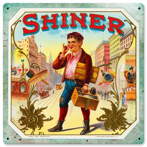 SHINER CIGARS TOBACCO SHOE SHINE BOY HEAVY DUTY USA MADE METAL ADVERTISING SIGN