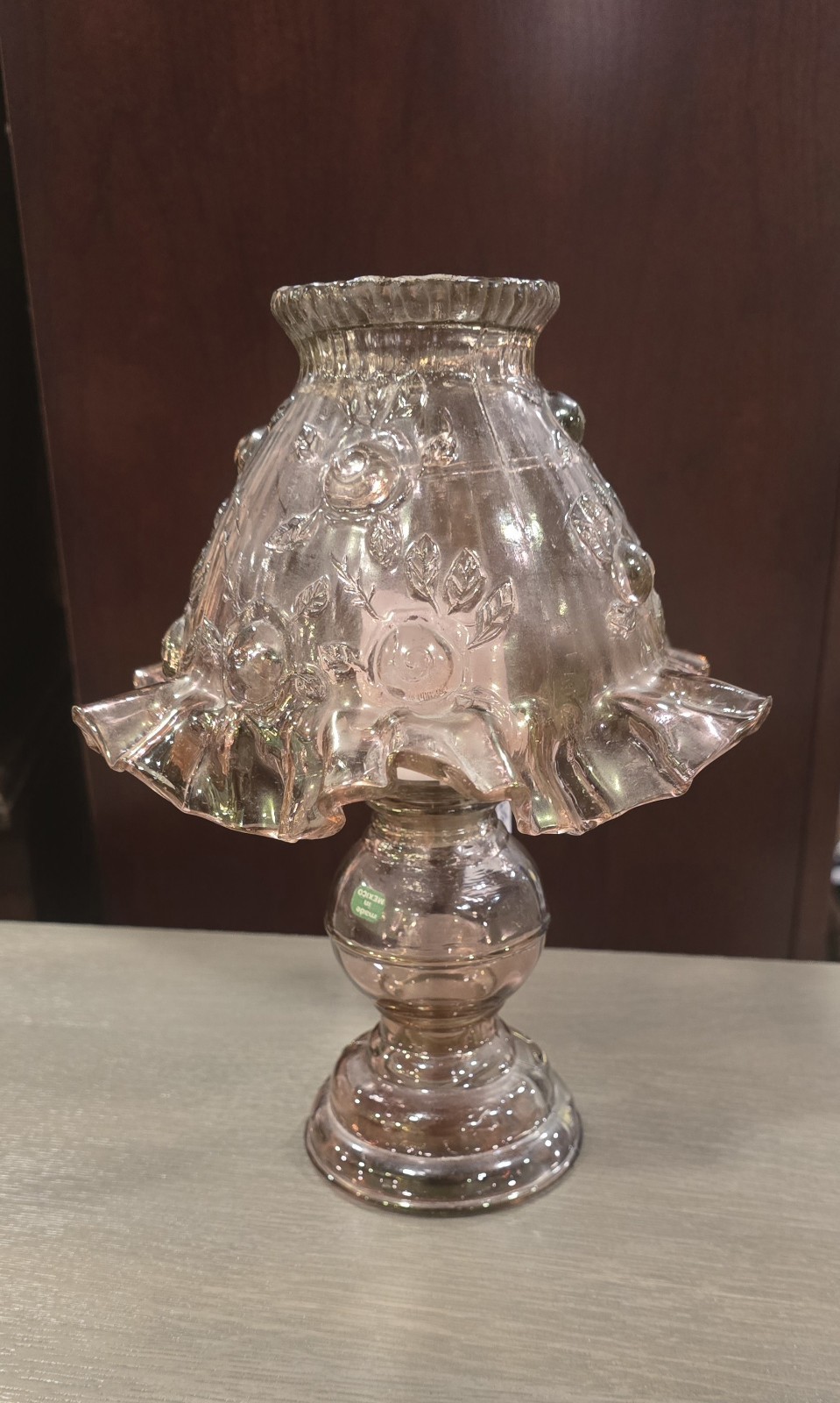 HOMCO Eleanor\'s Lamp vintage 3-piece fairy lamp Cabbage Rose Pink Iridescent