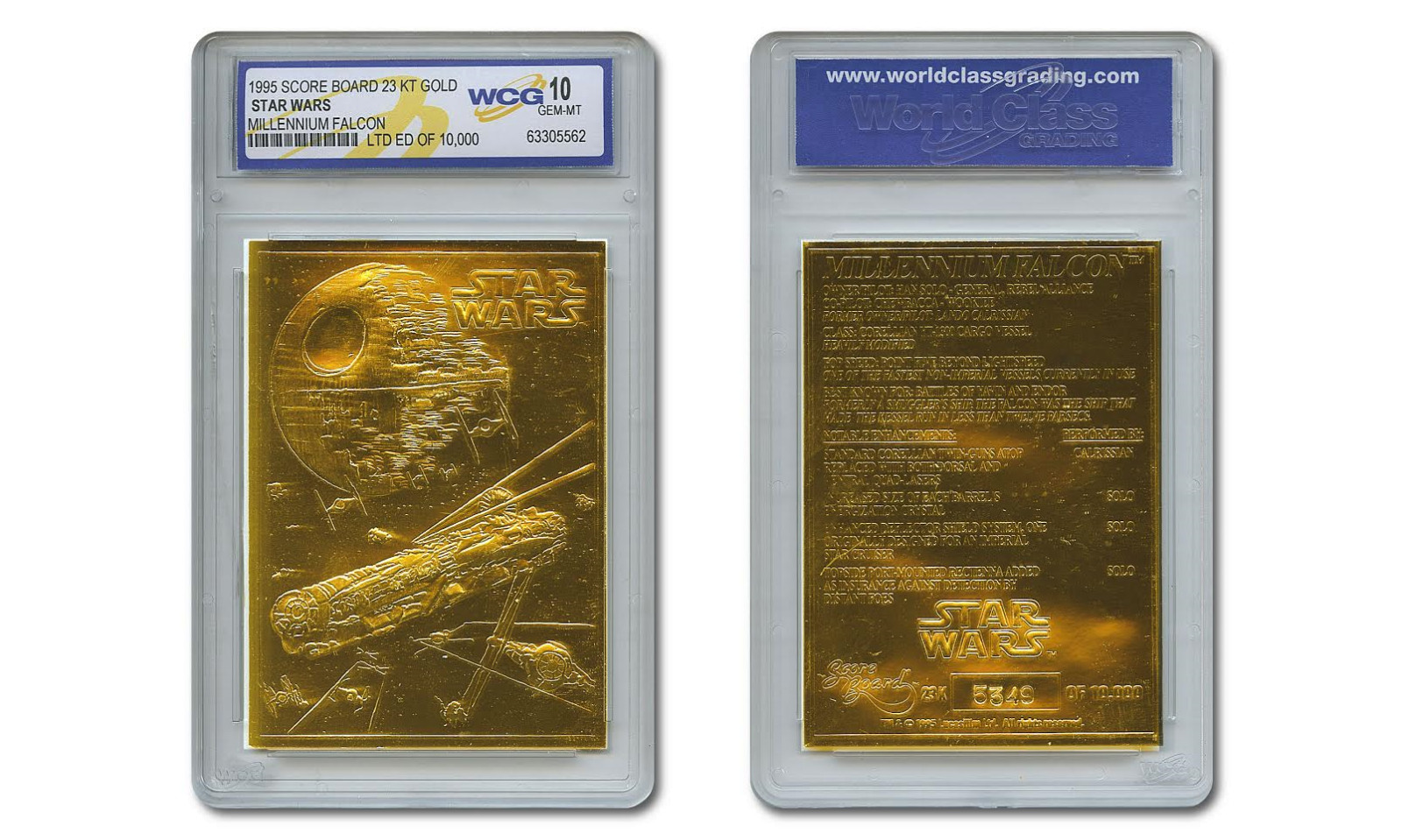 1995 Star Wars MILLENNIUM FALCON Original 23KT Gold Card - Graded GEM MINT 10