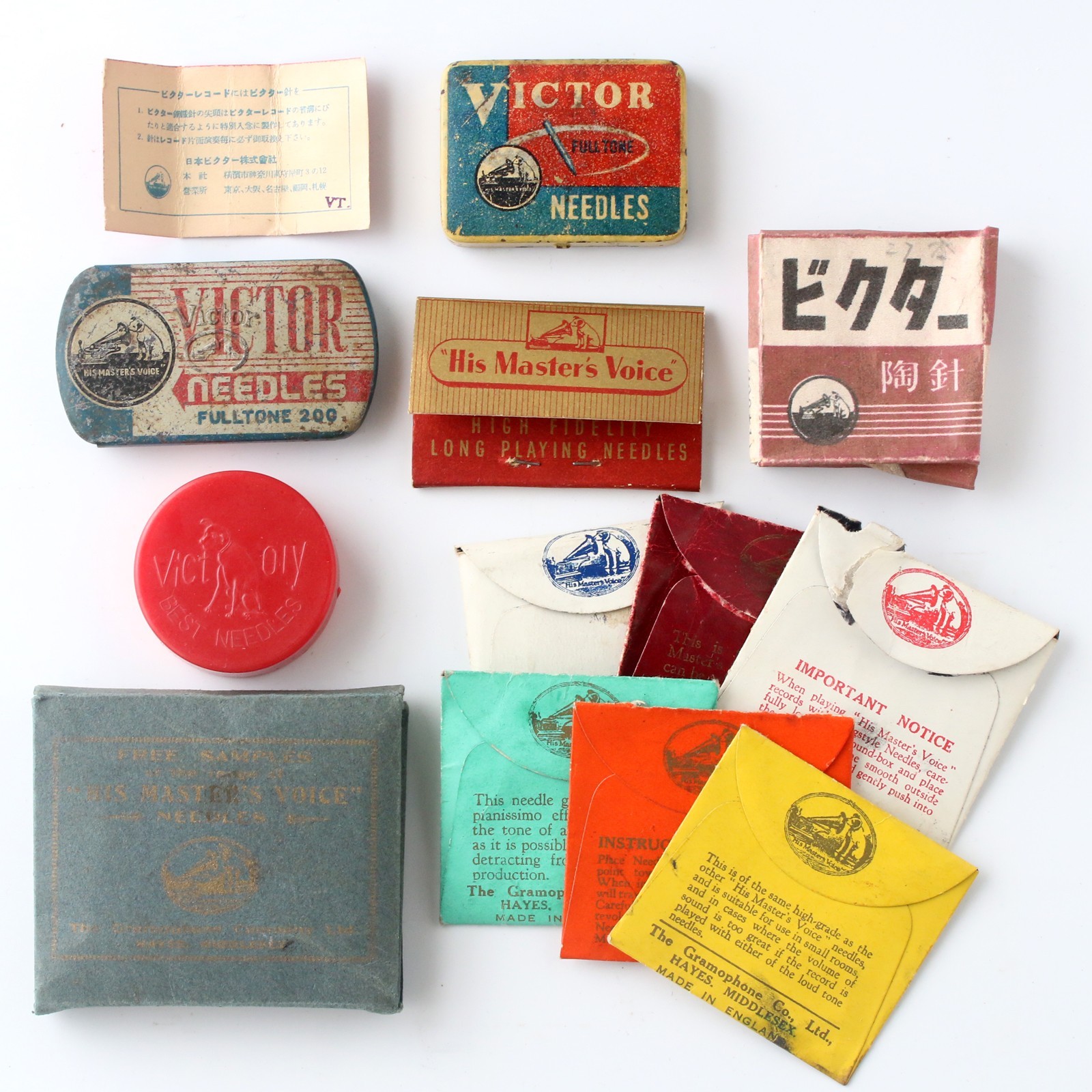 Vintage Victor HMV Gramophone Phonograph Needle Tin Box Lot of 7 Japan UK