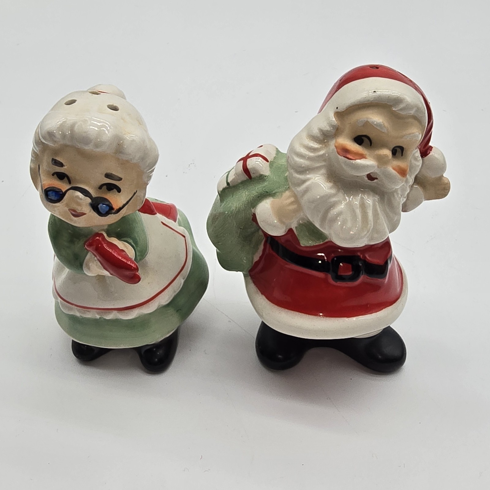 Vintage Santa & Ms. Claus Salt & Pepper Shaker Porcelain Set Christmas