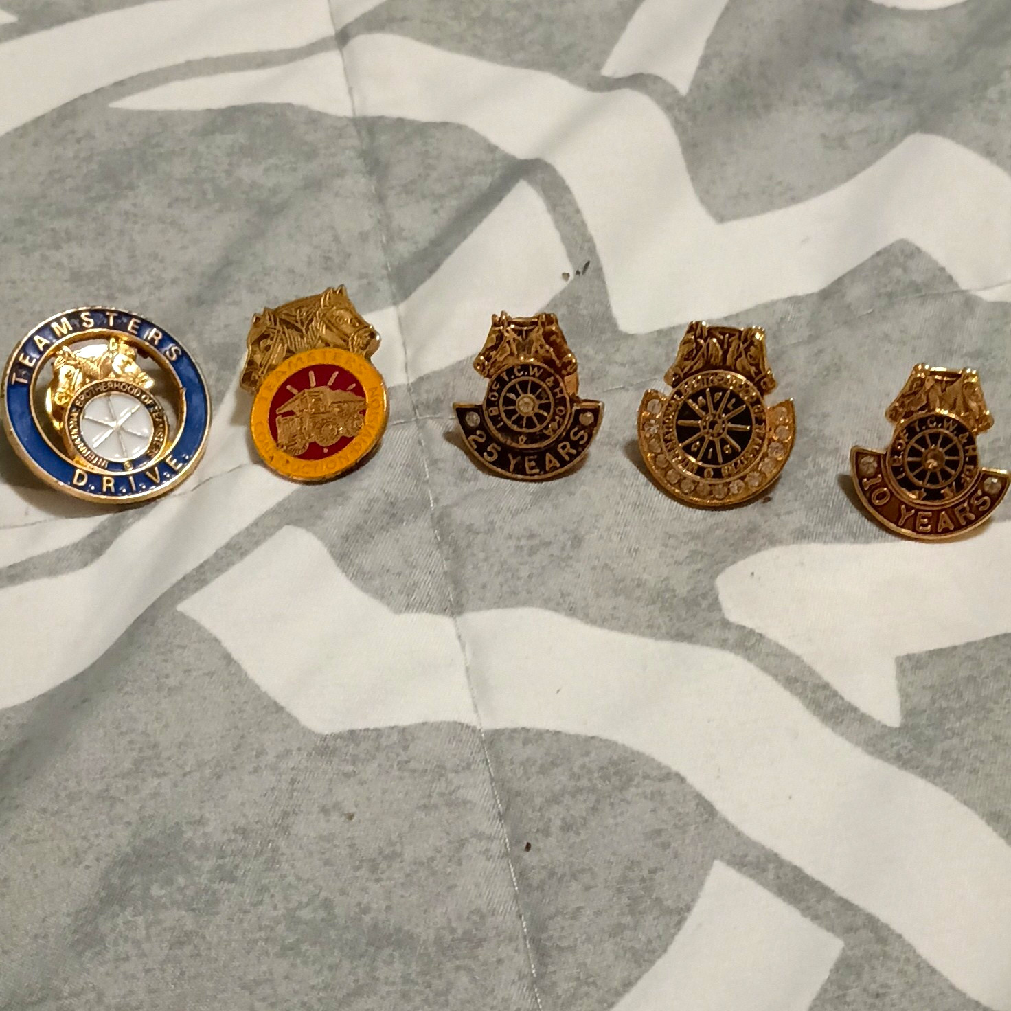 Lot of 5 Vintage Lapel/Pinback Pins Teamsters & U.S. Army Basic Training, 20Y