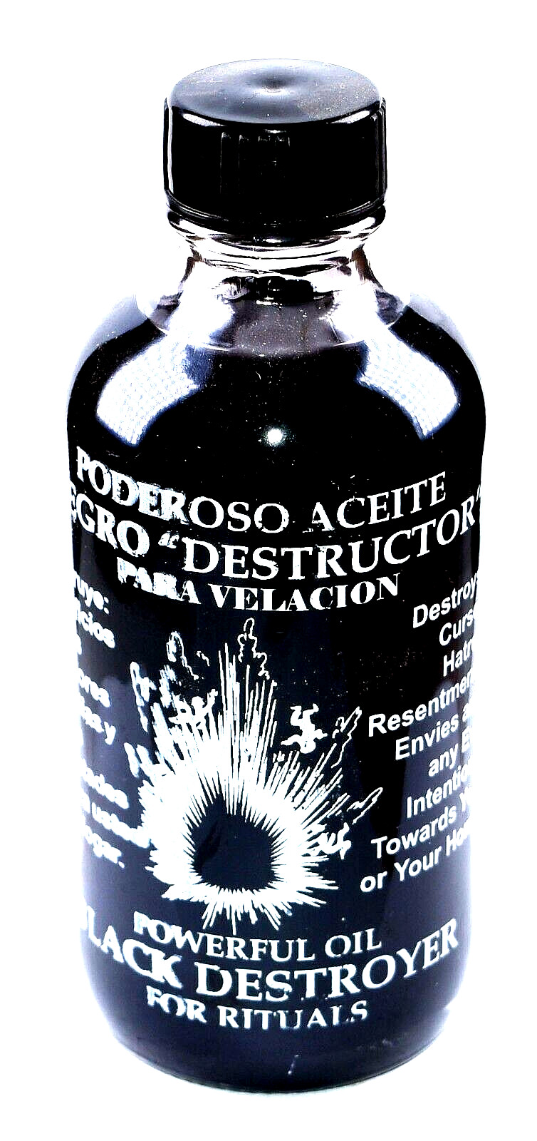 BLACK DESTROYER OIL (ACEITE NEGRO DESTRUCTOR) FOR SPELLS & ANOINTING 4 OZ (59ml) BLACK DESTROYER OIL (ACEITE NEGRO DESTRUCTOR) FOR SPELLS & ANOINTING 4 OZ (59ml)