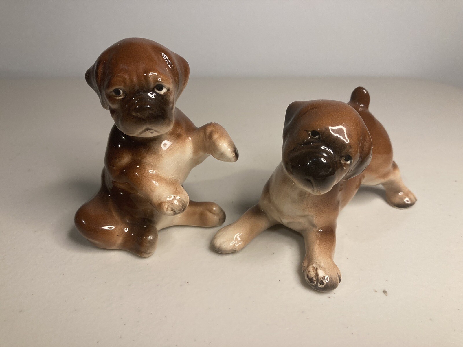 Bulldog Salt and Pepper Shakers Brown Vintage VTG Japan