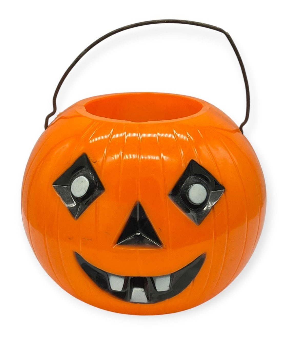 Vintage Small 4” Rosbro Tico Halloween Plastic Pumpkin JOL Bucket w/ Metal Bail