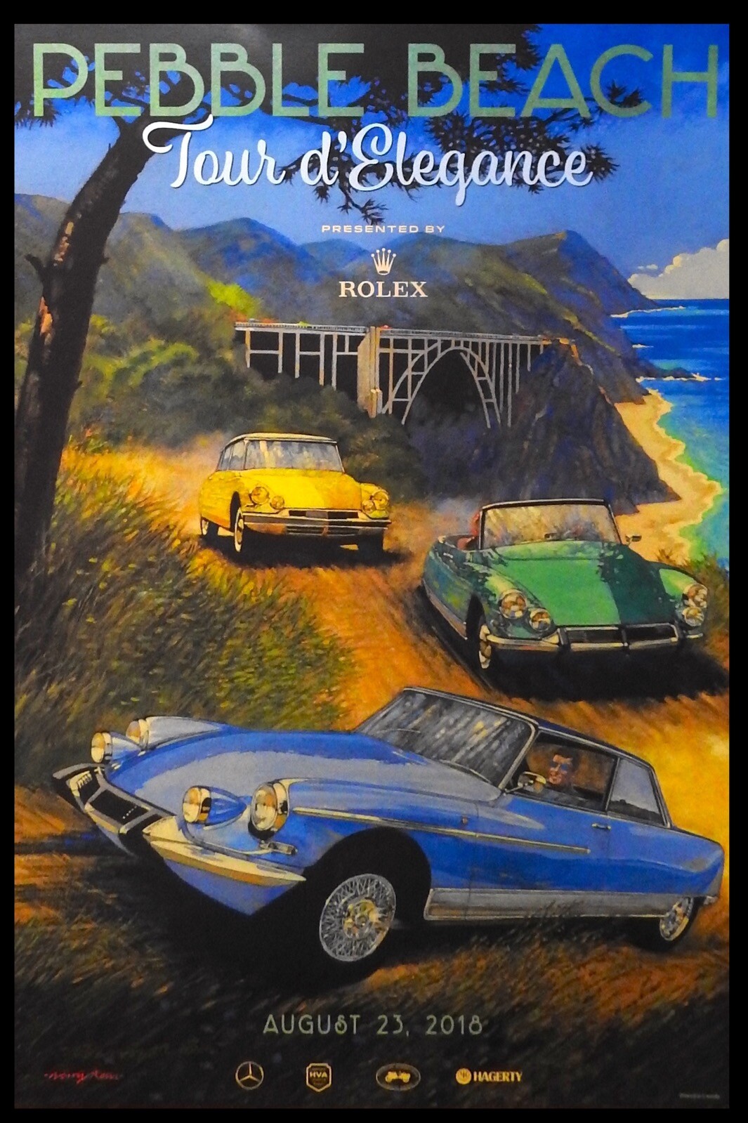 SIGNED 2018 Pebble Beach Concours Tour Poster CITROEN DS Barry ROWE