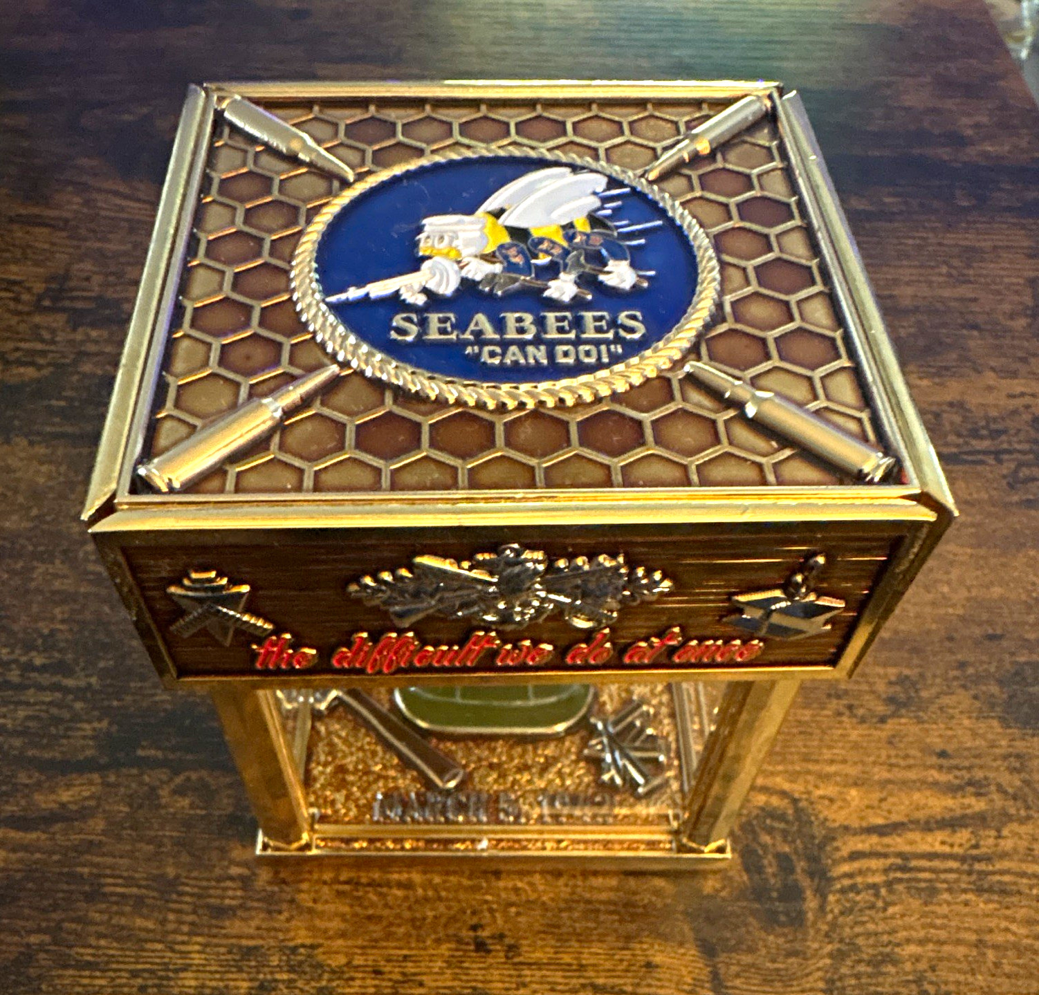 RARe US Navy Seabees Military Decorative Metal Hat Box
