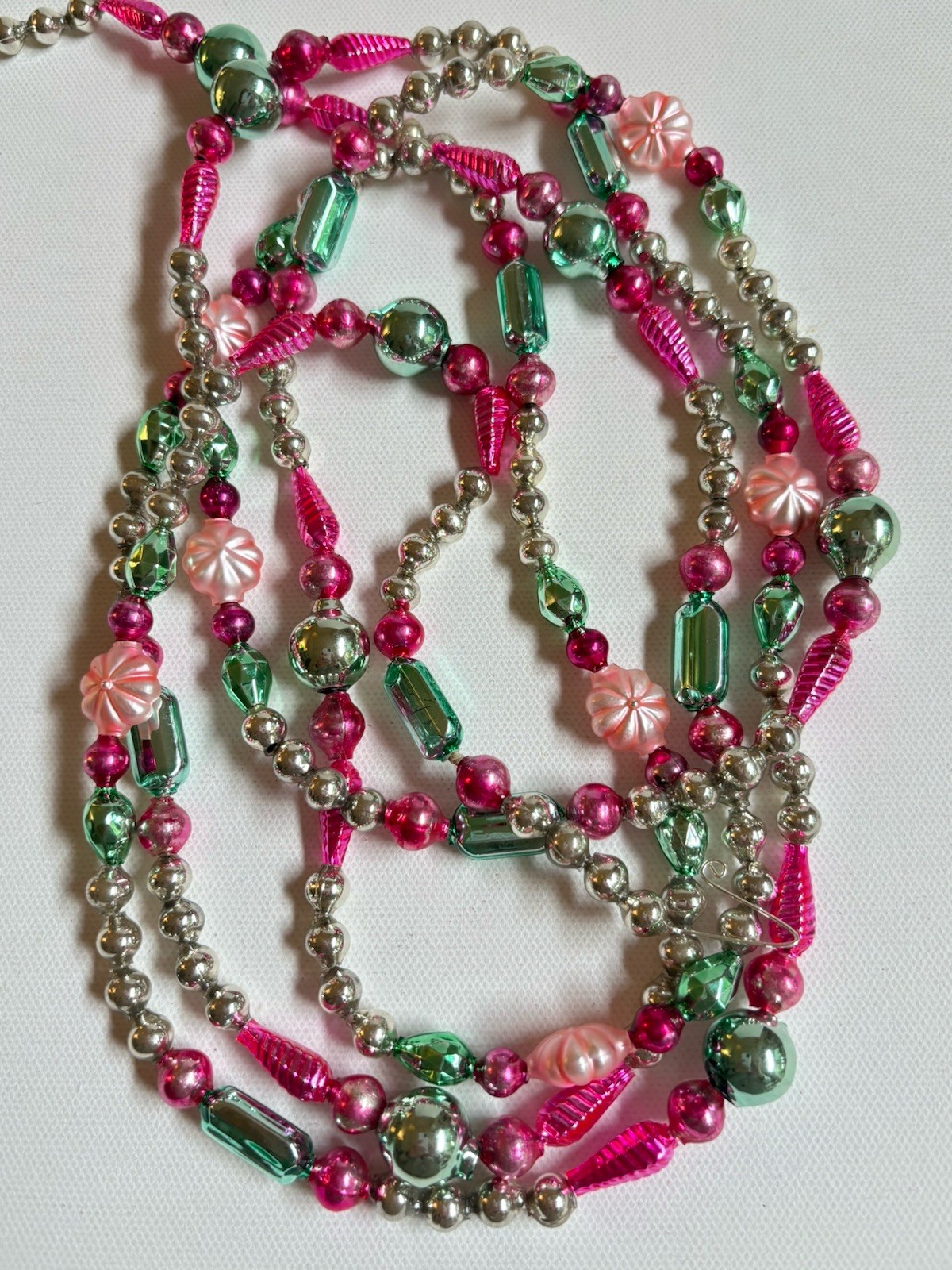 GORGEOUS Vintage Mercury Glass Bead Garland W Shaped Czech Beads 84” (517)