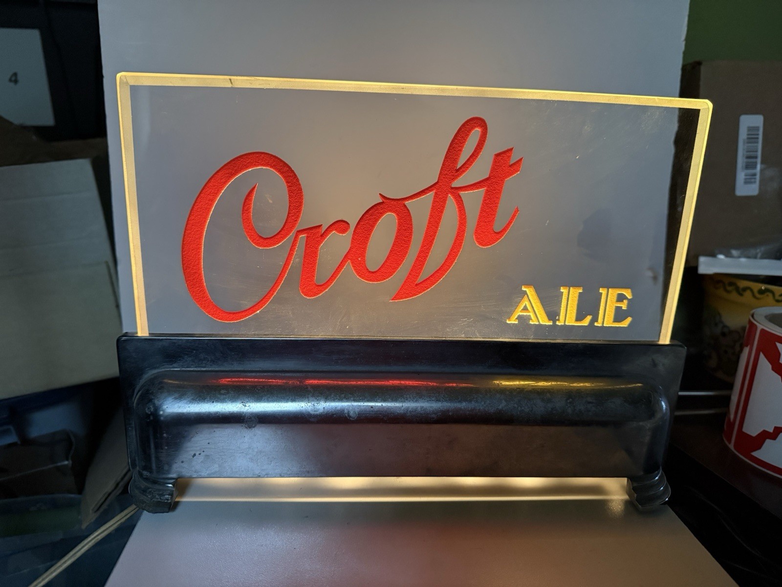 SUPER RARE CROFT ALE GLASS ART DECO BEER LIGHT DISPLAY CIRCA 1950s