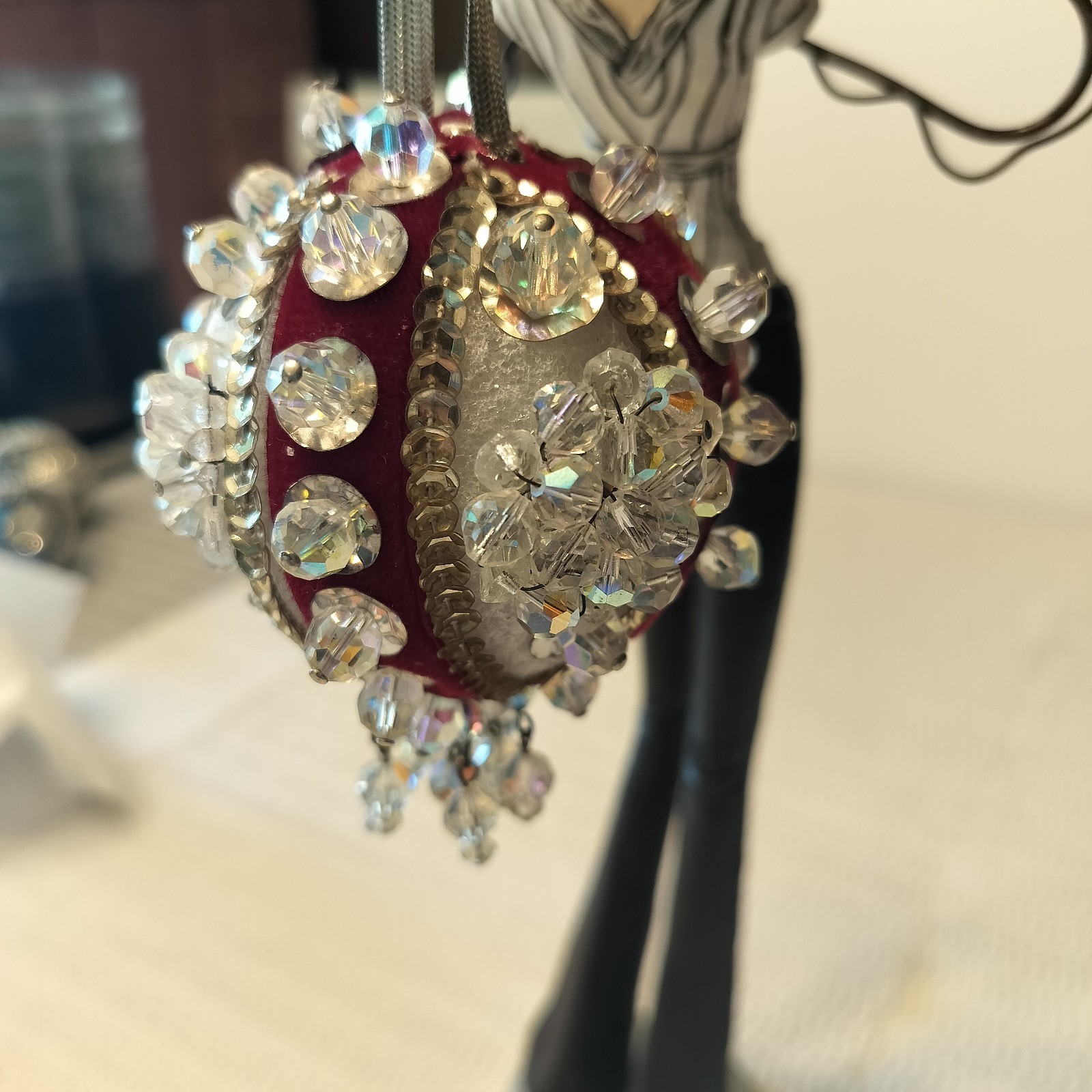 Beautiful VTG 60s/70s Handmade Beaded Rhinestone Push Pin Red AB Ornament Beautiful VTG 60s/70s Handmade Beaded Rhinestone Push Pin Red AB Ornament
