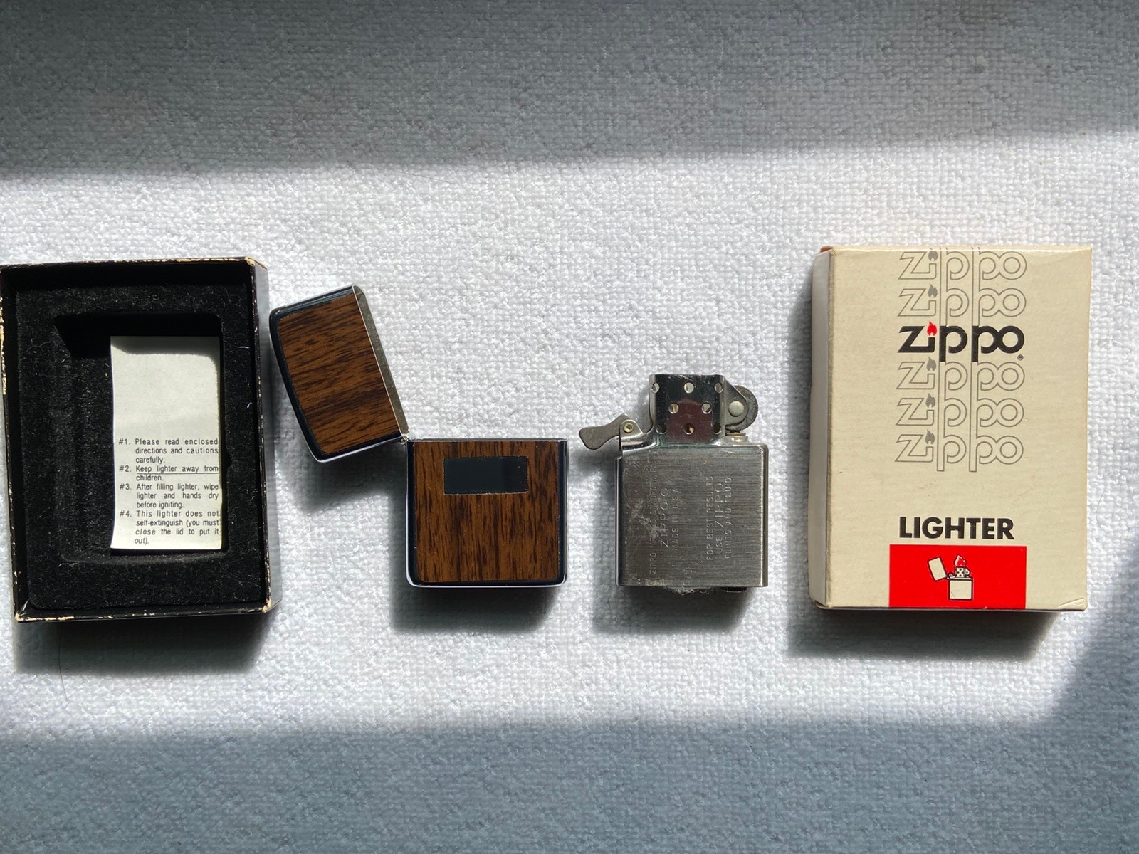VINTAGE 1981 Zippo Woodgrain Lighter No. 351 Blank Panel Unengraved MATCHING BOX VINTAGE 1981 Zippo Woodgrain Lighter No. 351 Blank Panel Unengraved MATCHING BOX