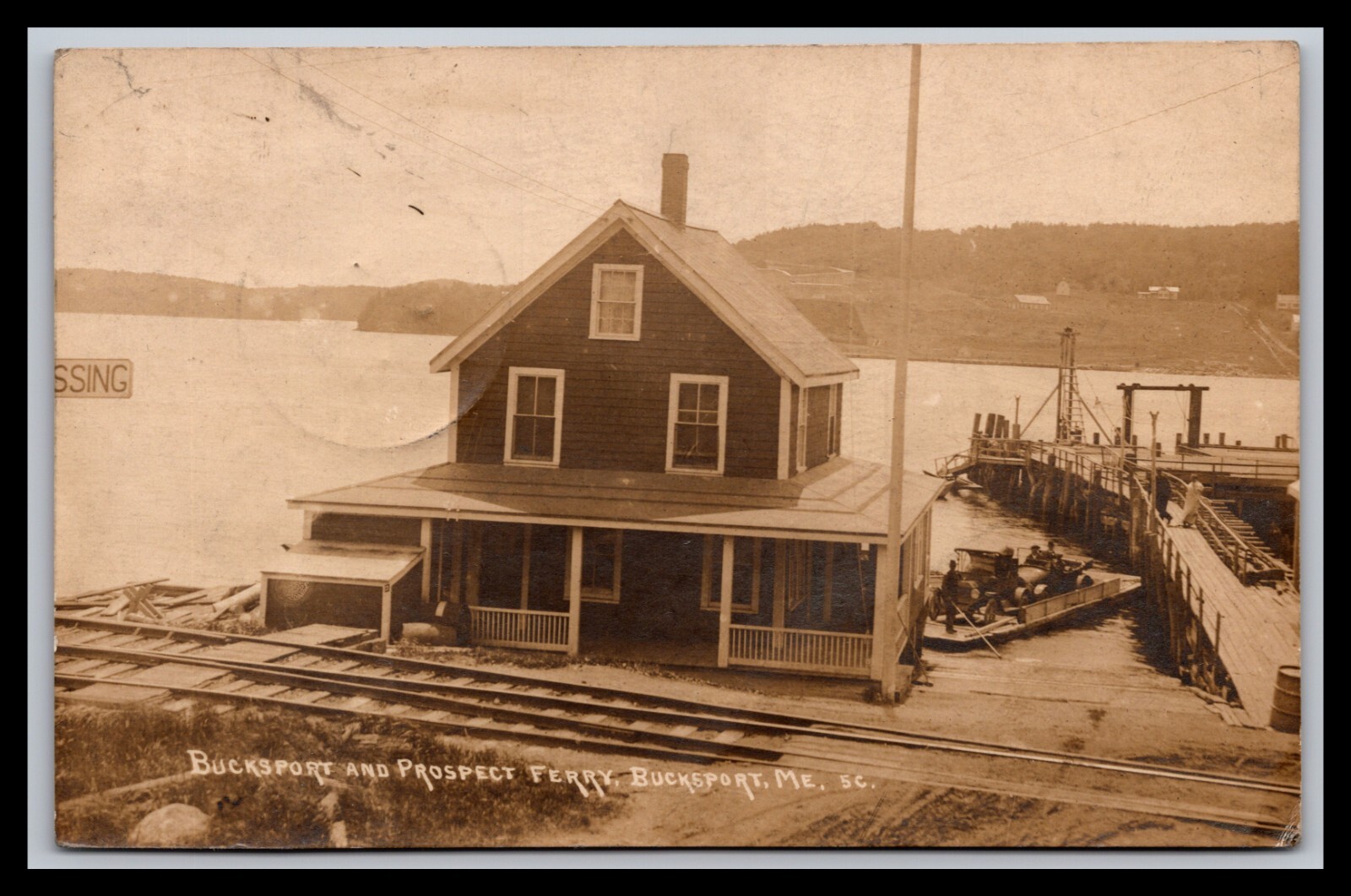 Post Card  Maine  RPPC Bucksport & Prospect Ferry Wharf - Bucksport, ME 1923