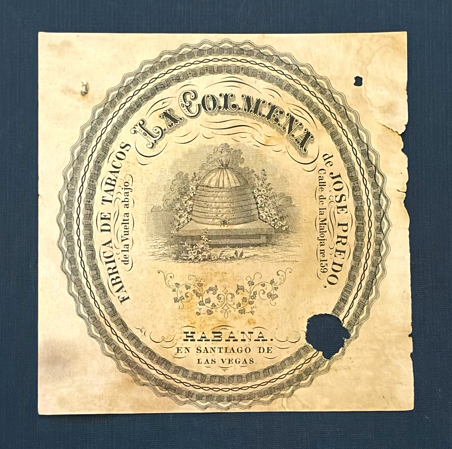 La Colmena Cuban Cigar Label Beehive Habana Jose Predo c1870s Antique