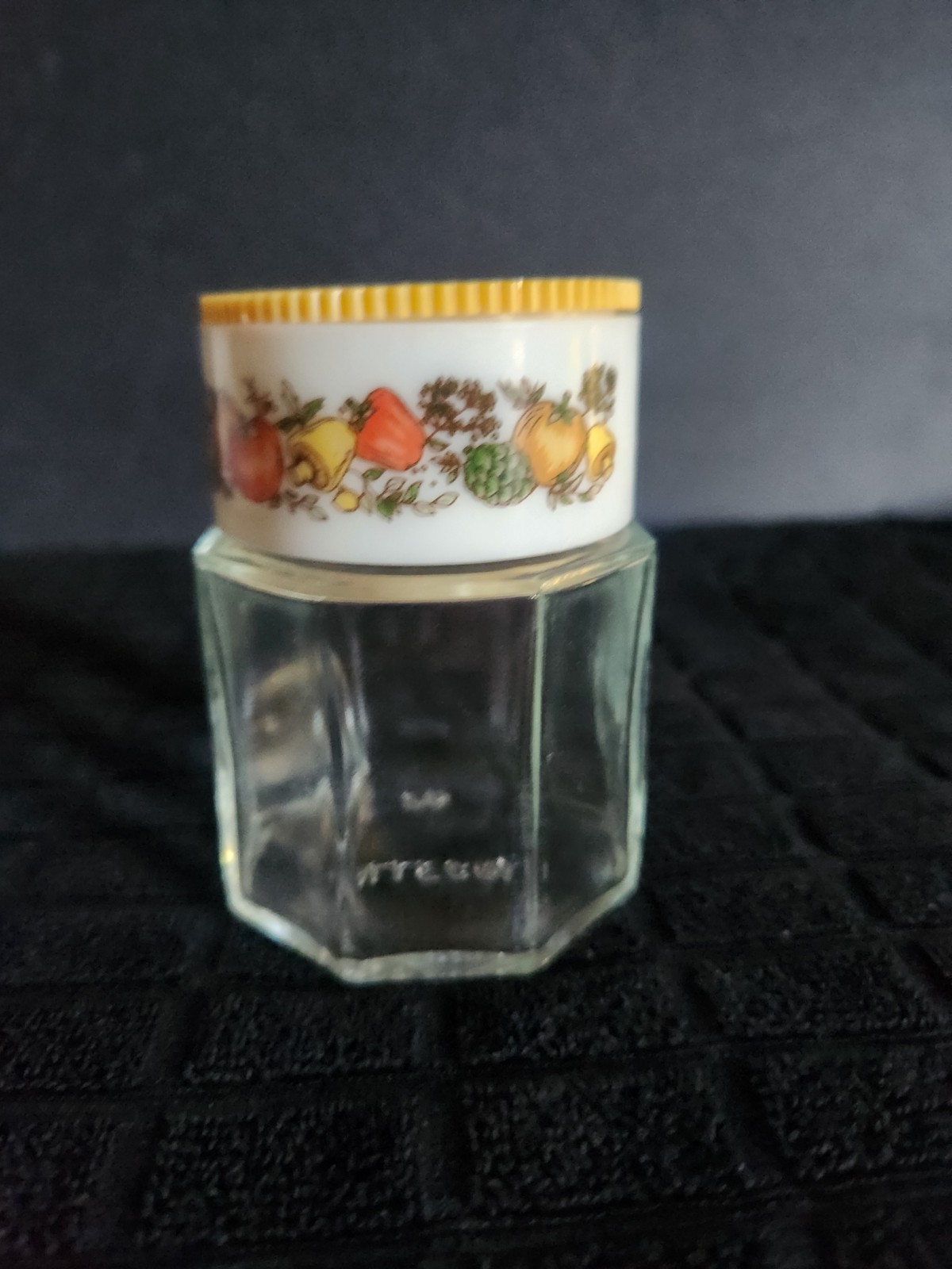 Vintage Allegro Spice of Life Glass Shaker Jar Octagon Mushroom Yellow Lid 1970s