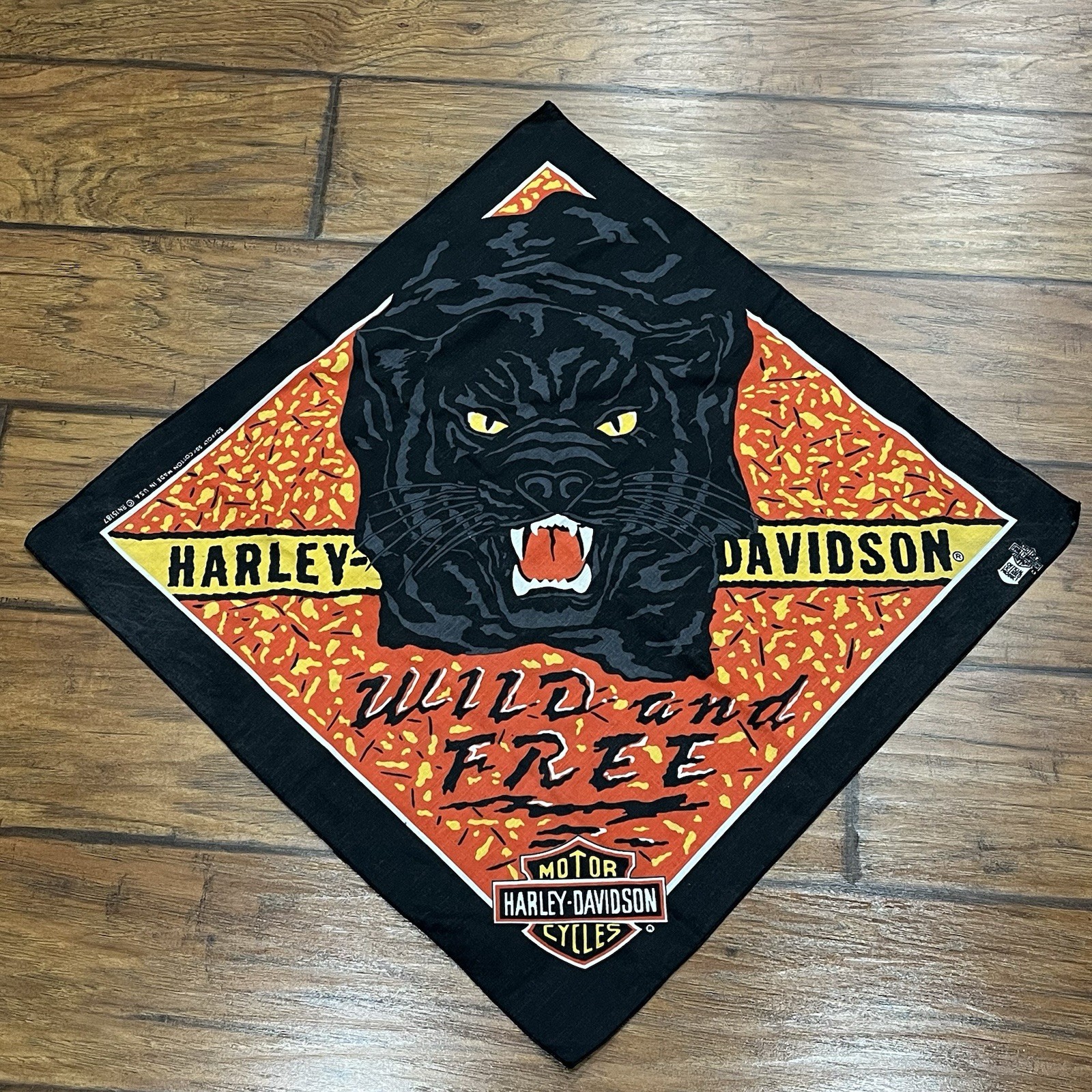 Vintage Harley Davidson Wild And Free Bandana Panther AOP Made In USA 80’s 90’s Vintage Harley Davidson Wild And Free Bandana Panther AOP Made In USA 80’s 90’s