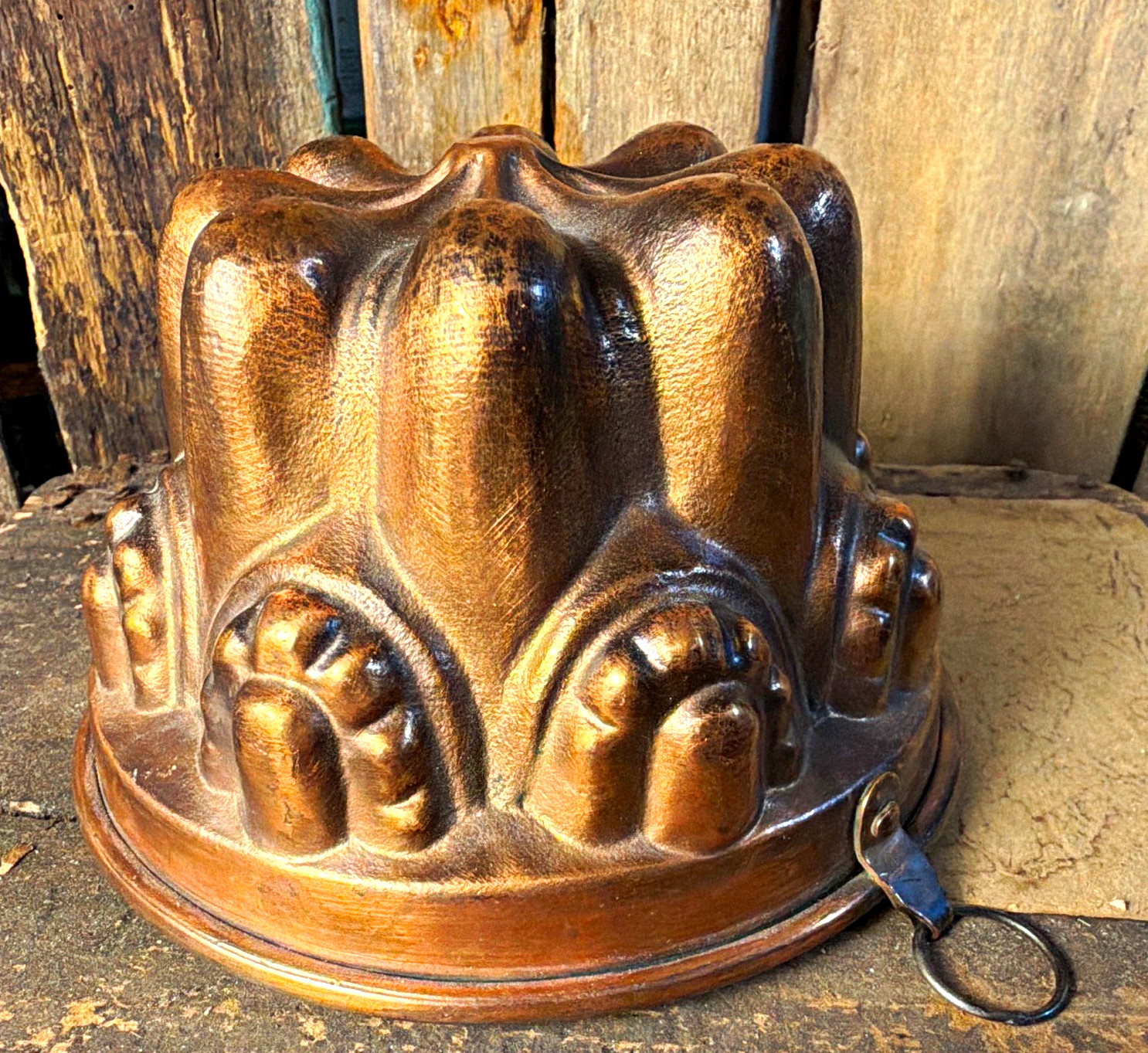 Vintage French Copper Cake Pudding Jello Mold Fluted Crown Design