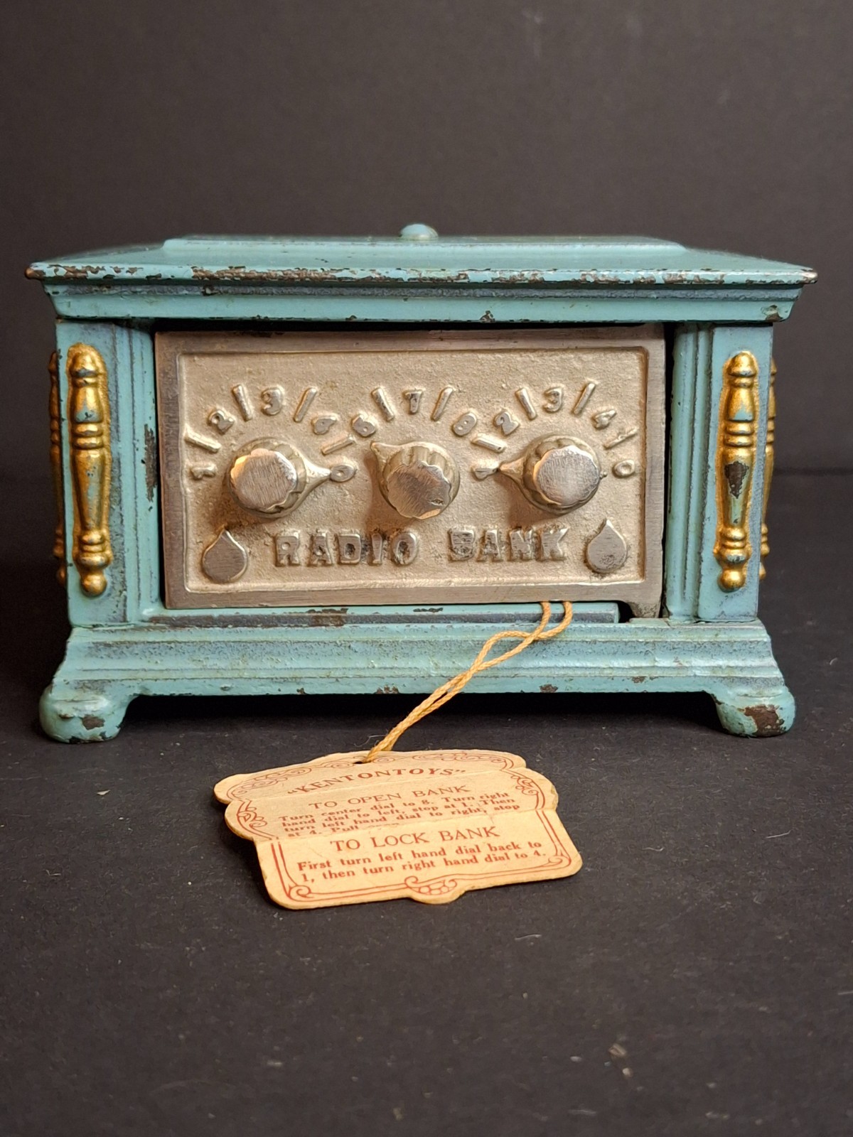 Antique Kenton Cast Iron Radio Bank 1920s Safe Original Tag Peirce Collection Antique Kenton Cast Iron Radio Bank 1920s Safe Original Tag Peirce Collection