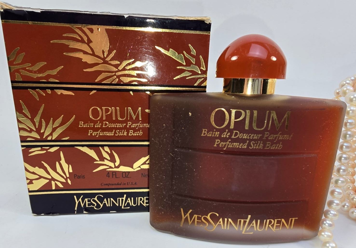 Vintage 1990s YSL Opium Perfumed Silk Bath 4 oz Yves Saint Laurent Boxed