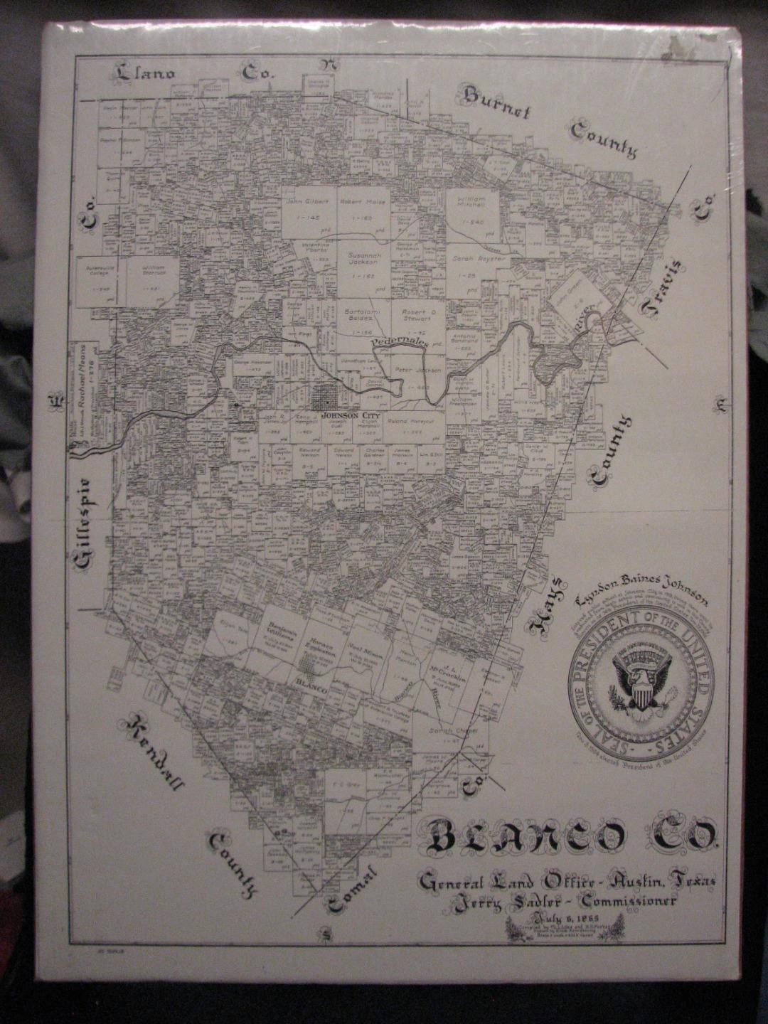 1965 LBJ Home Town Blanco County, TX Plot Map Includes Presidential Seal MINT