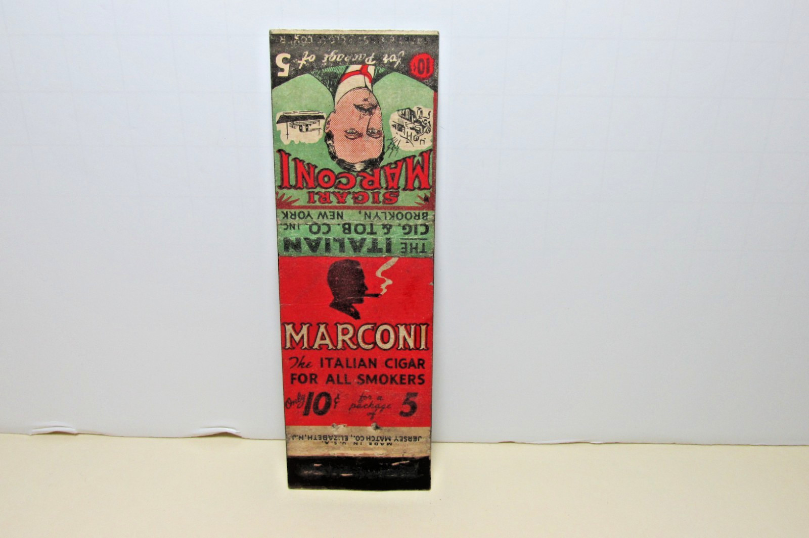 Marconi Cigar The Italian Cigar Tobacco Co Brooklyn NY Matchbook Cover Ad