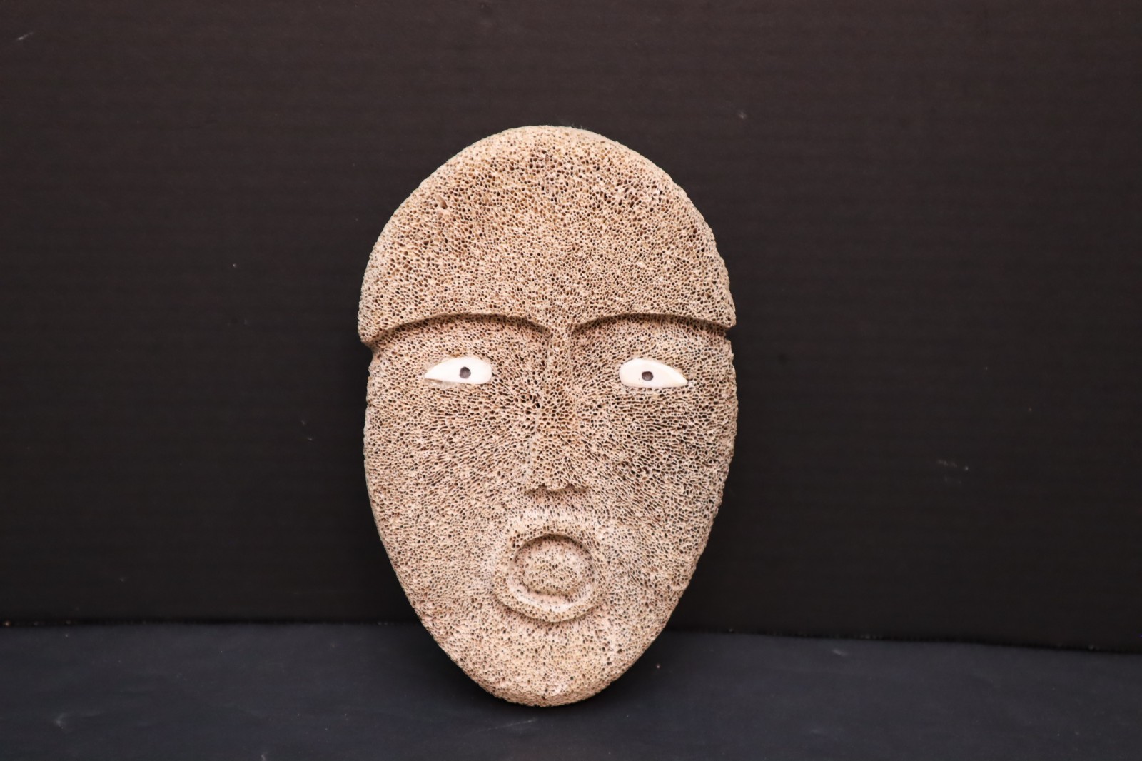 Native INUIT MASK Fossilized BUFFALO BONE CARVED ESKIMO Northwest Coast VTG-