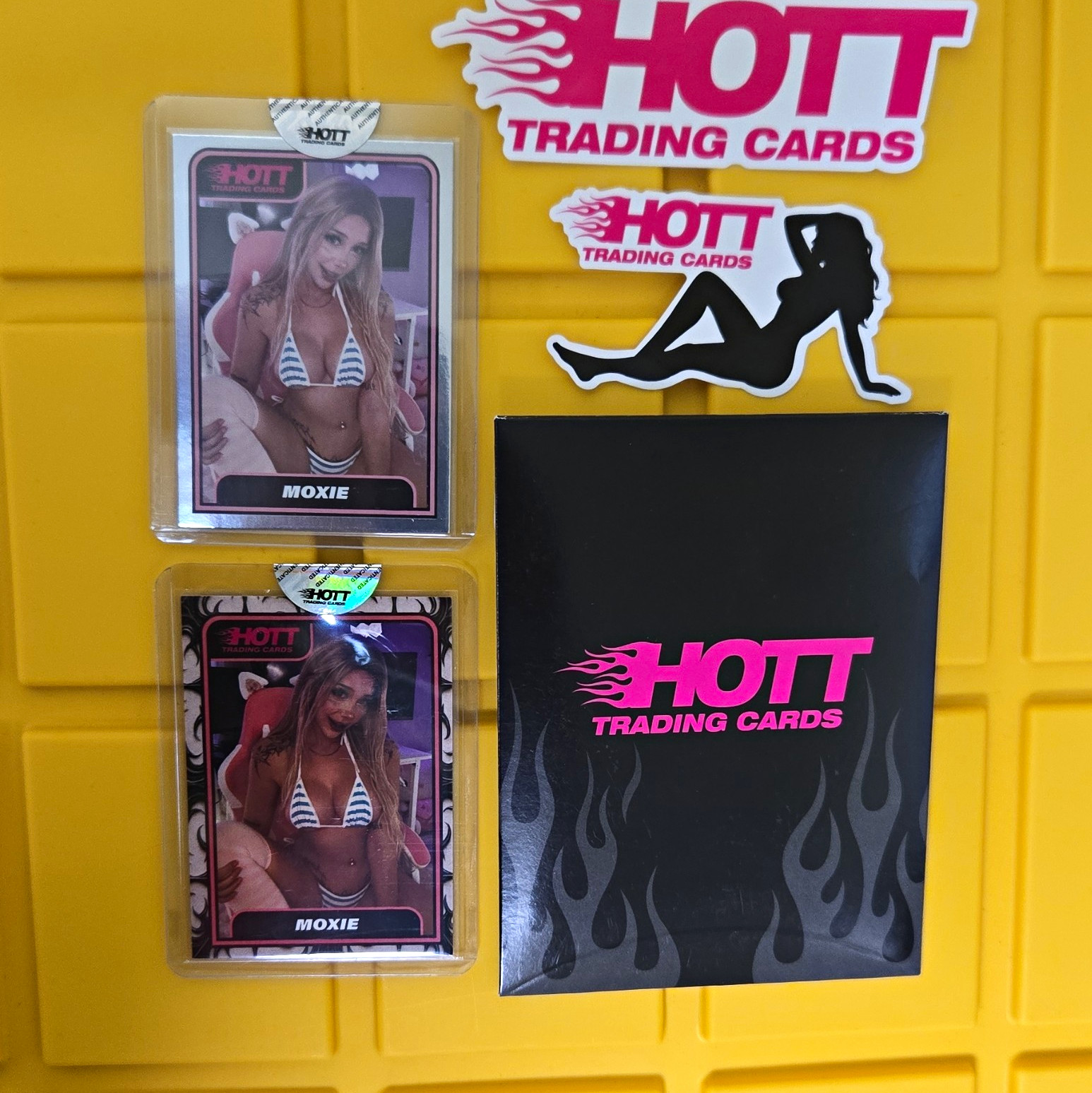 HOTT Trading Cards Moxie 2-Card Lot 2025 Silver Foil +Base w/Sticker & Envelope