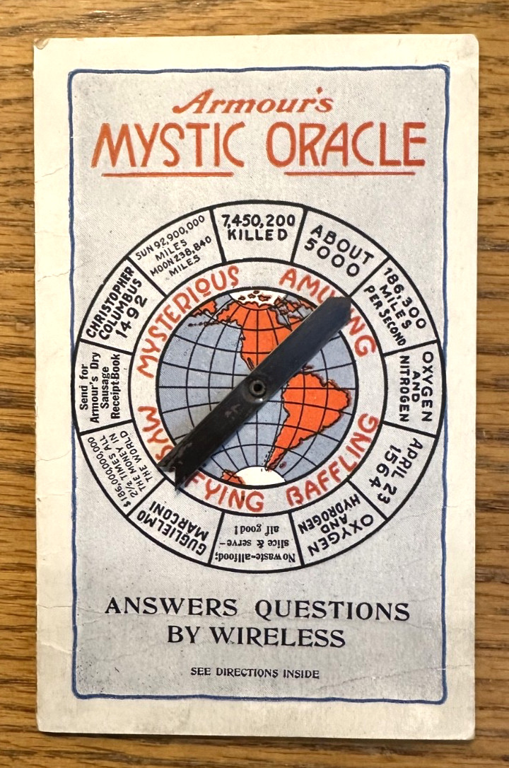 1923 Antique Armour\'s MYSTIC ORACLE answers questions by wireless Spinner PROMO 1923 Antique Armour\'s MYSTIC ORACLE answers questions by wireless Spinner PROMO
