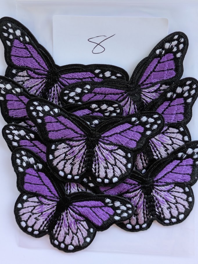 8x Purple Butterfly Iron / Sew on Patch Applique Job Lot / Bulk Buy
