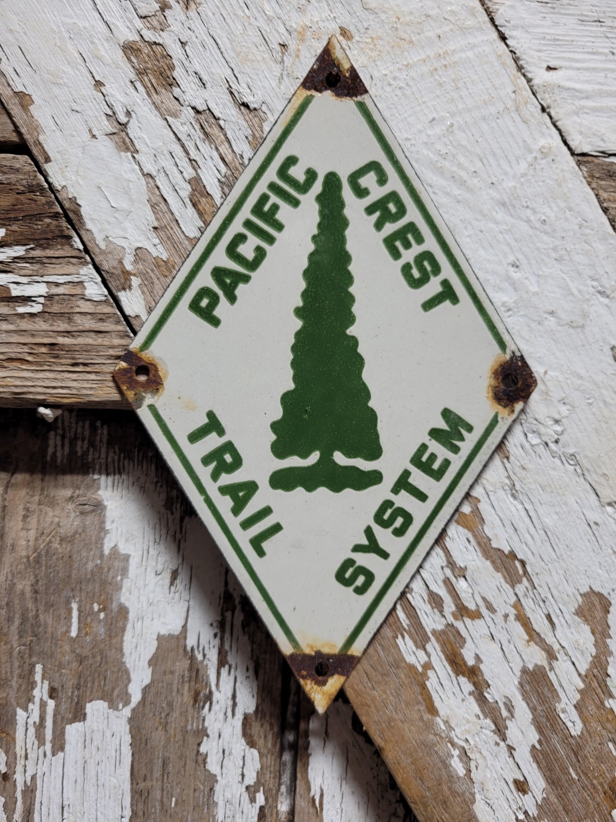 VINTAGE PACIFIC CREST TRAIL SYSTEM PORCELAIN SIGN NATIONAL PARK HIKING MARKER