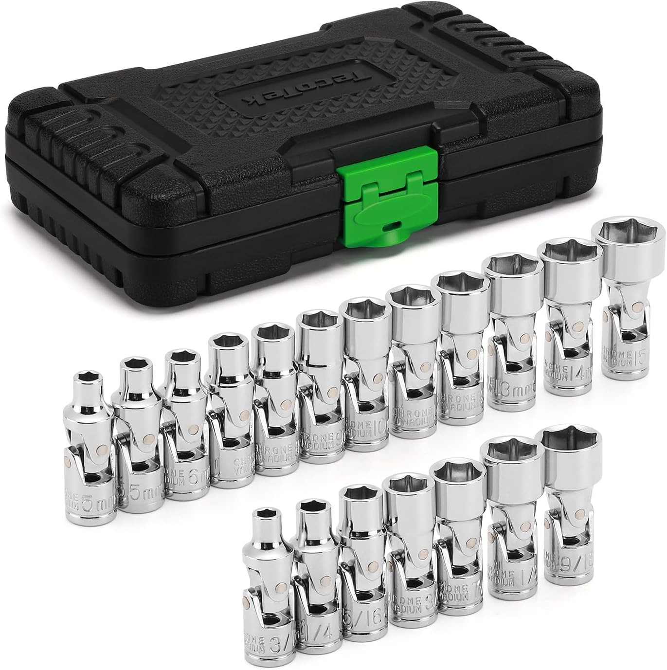 19PC Universal Joint Socket Set 1/4 Drive Swivel 6-Point Metric SAE CR-V Tool US 19PC Universal Joint Socket Set 1/4 Drive Swivel 6-Point Metric SAE CR-V Tool US