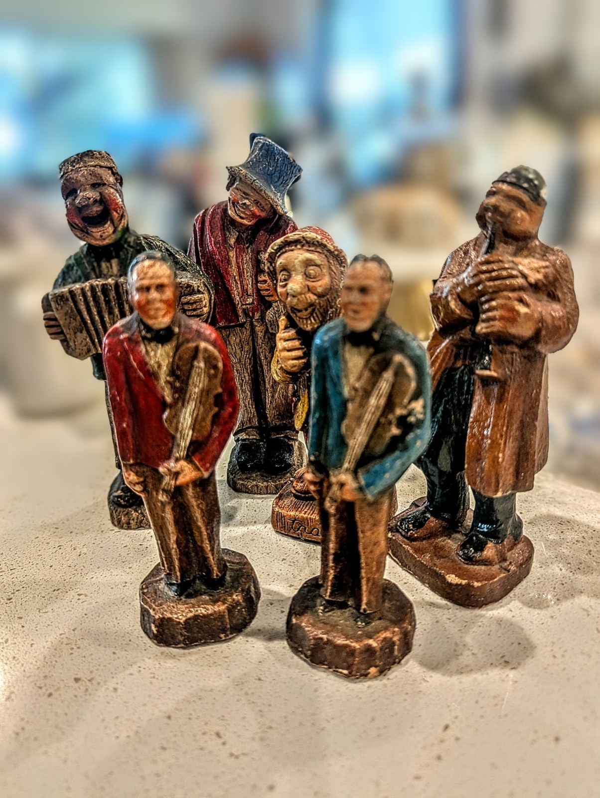 Vintage 1920-40s Lot Of 6 Syroco Carved Musicians Insturment Players Vintage 1920-40s Lot Of 6 Syroco Carved Musicians Insturment Players