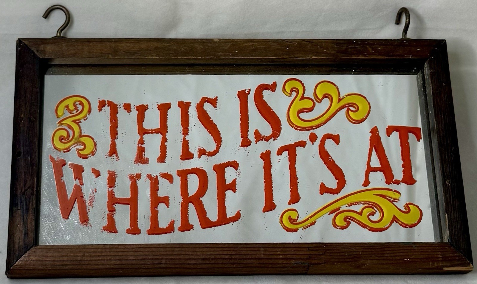 VTG Painted Wood-Framed Mirror 1974 Wallace Berrie Decor “This Is Where It’s At”