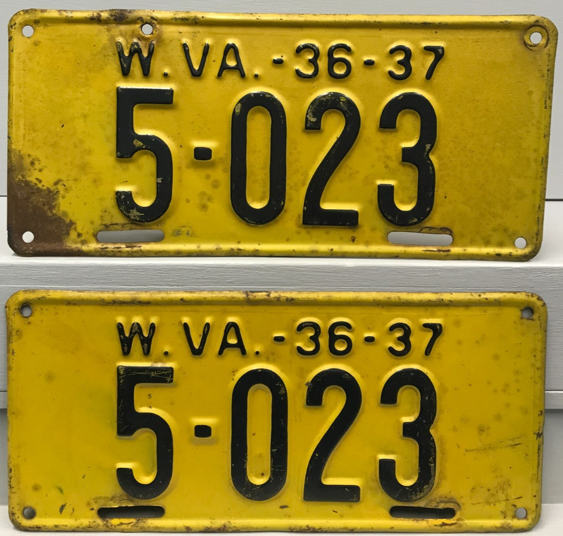 1936/1937 West Virginia License Plate Pair Plates 5-023