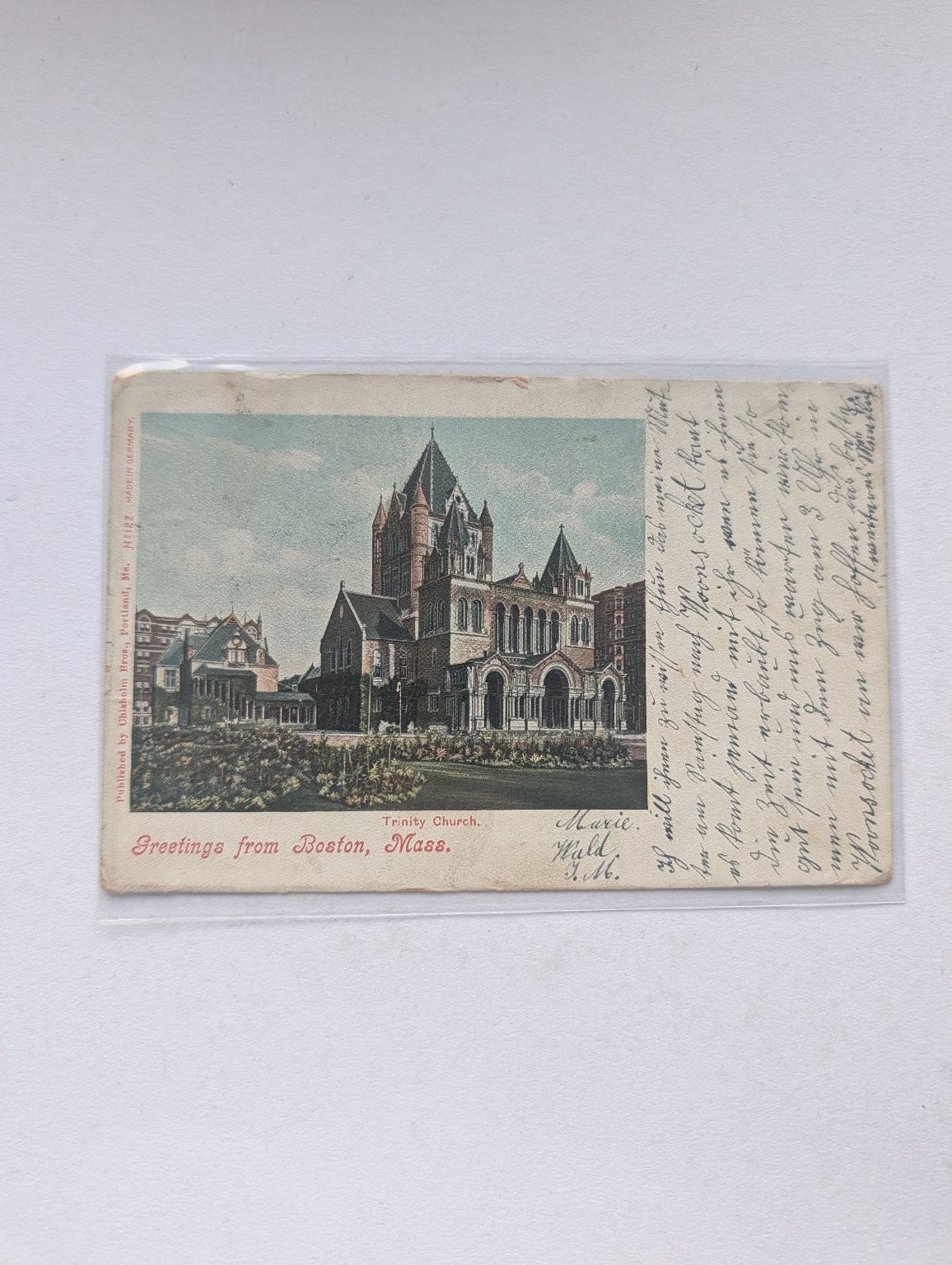 Trinity Church Boston, Mass. Postcard 1908 German Message Trinity Church Boston, Mass. Postcard 1908 German Message
