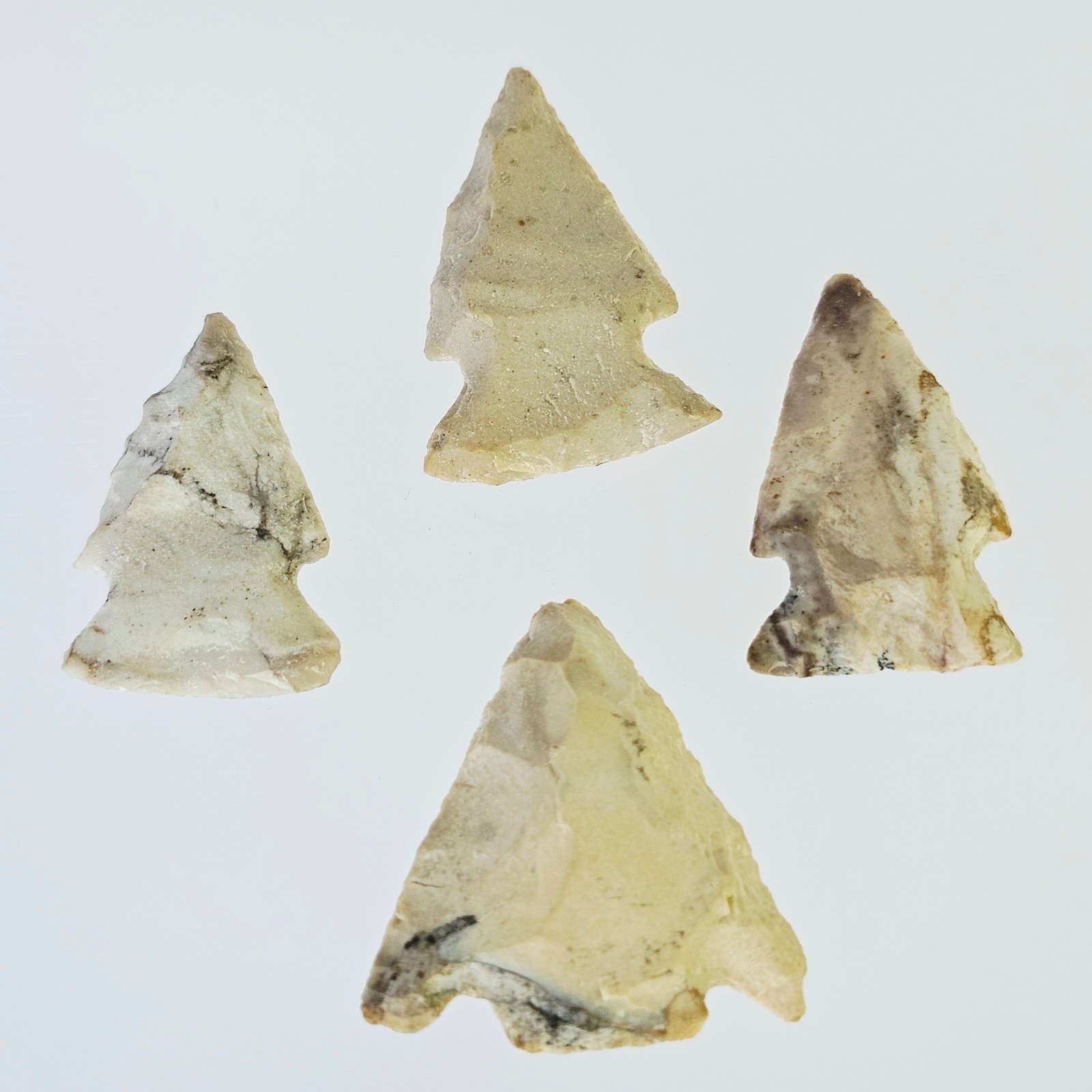 Vintage Hand Knapped Stone Arrowhead Set Notched Flint Chert Artifacts 4pc