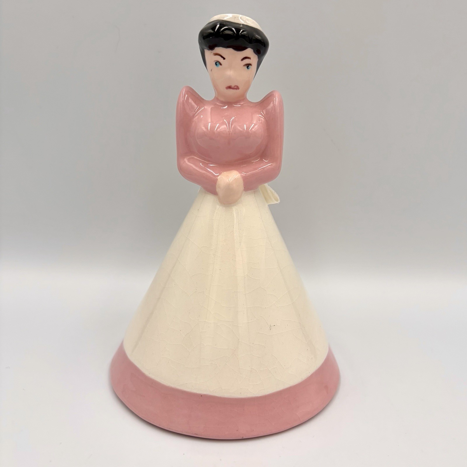 Vintage 1950s California Cleminson’s Woman Lady Figural Bell Ceramic RARE Pink